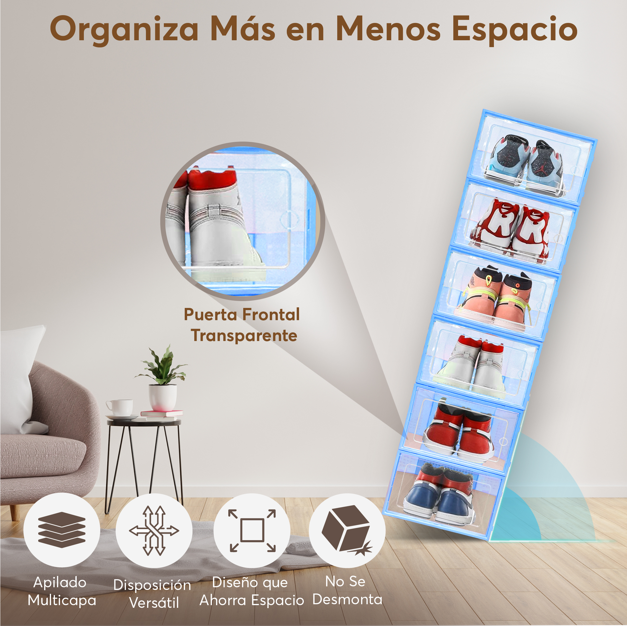 Cajas para zapatos (18 cajas apilables marco azul)