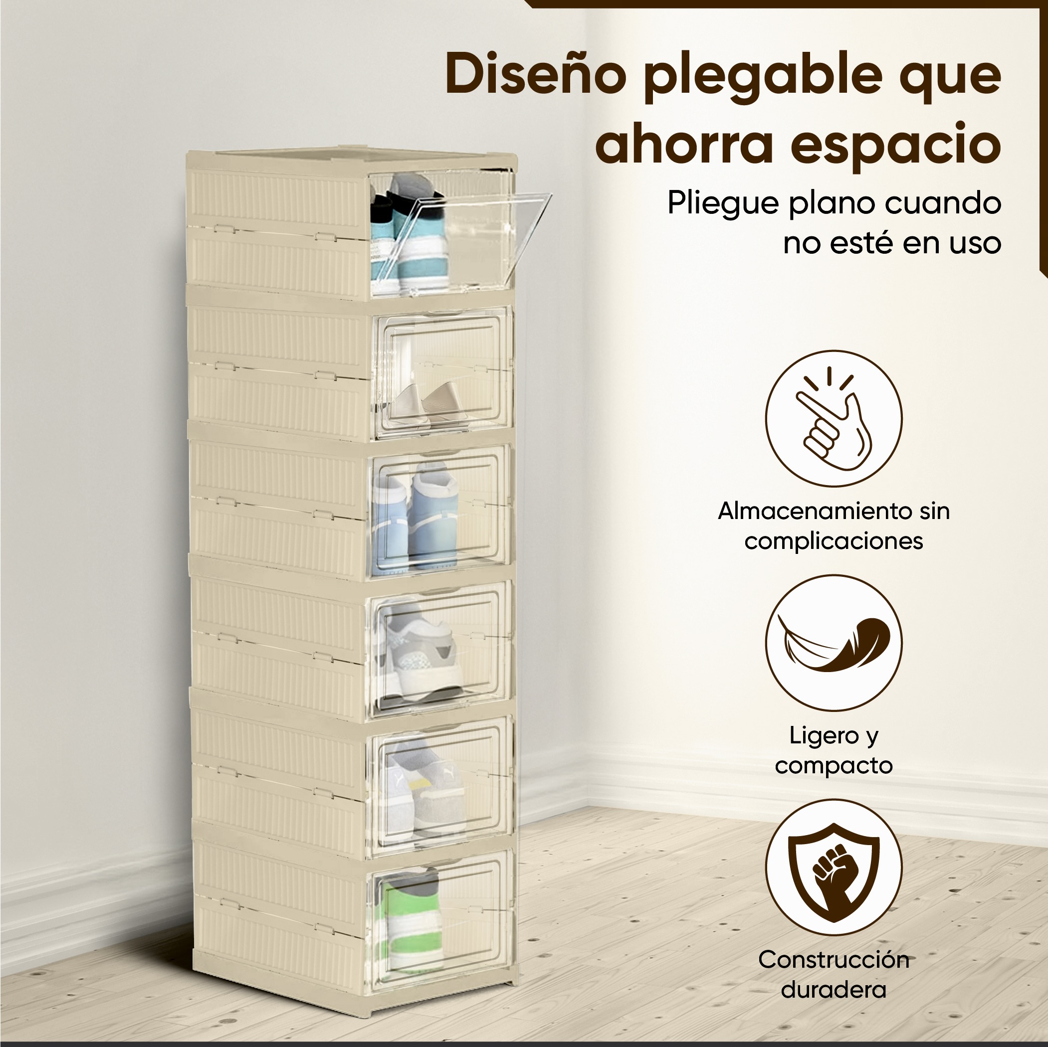 Zapatera plegable (6 cajas color Crema Elegante)