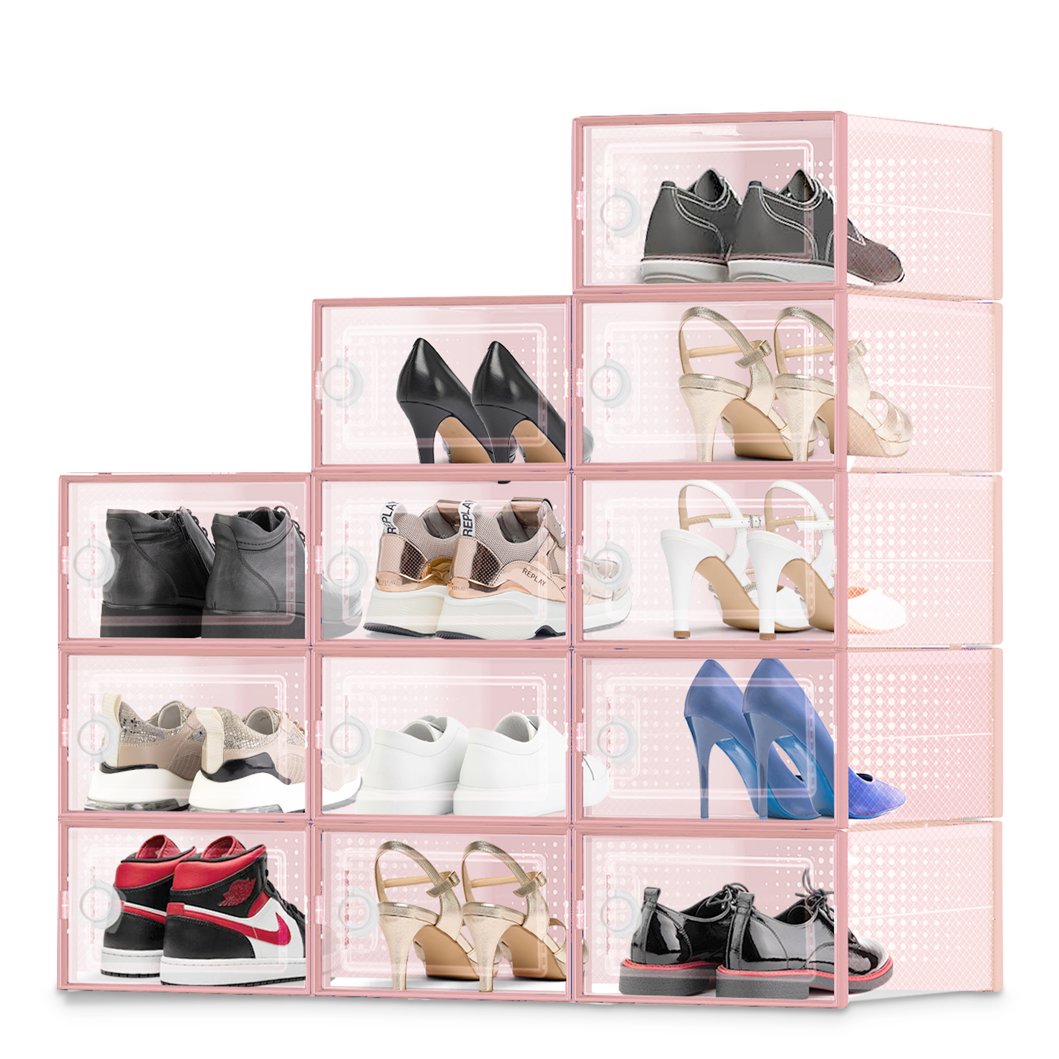 Cajas para zapatos (12 cajas apilables marco rosa)
