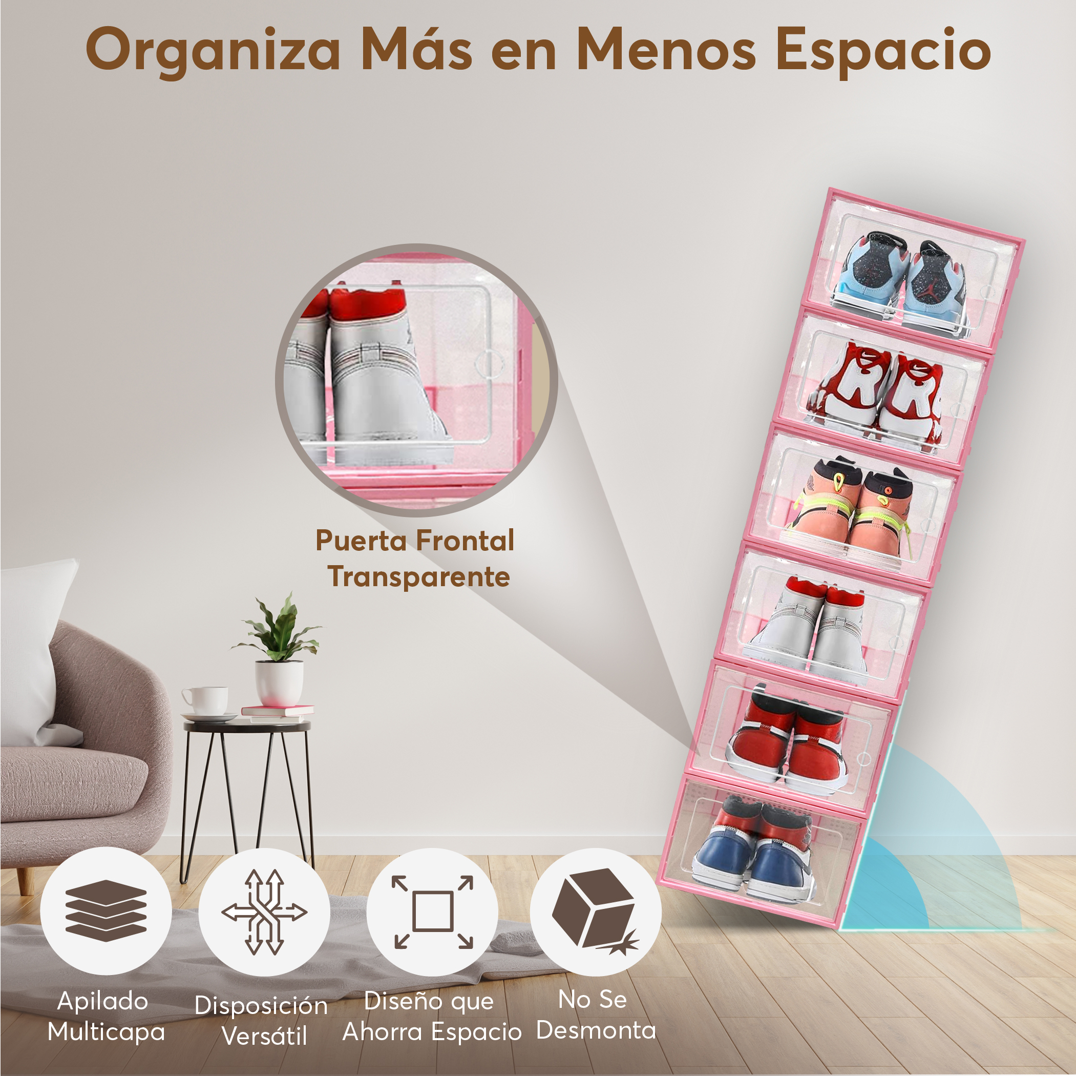 Cajas para zapatos (12 cajas apilables marco rosa)