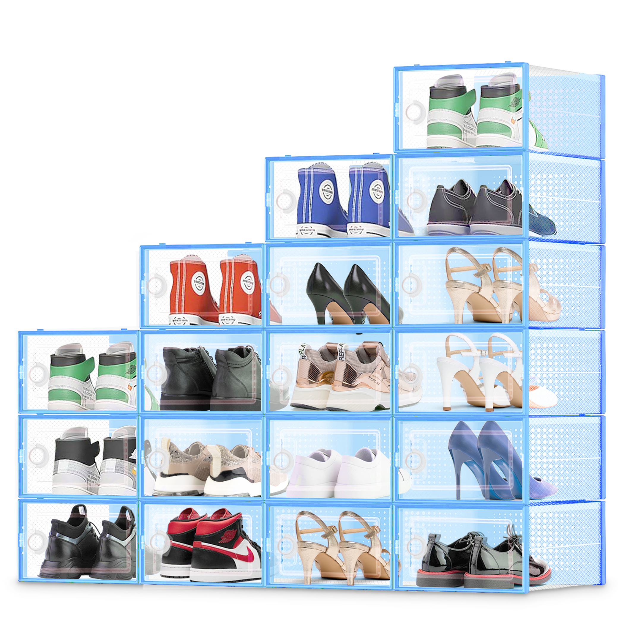 Cajas para zapatos (18 cajas apilables marco azul)