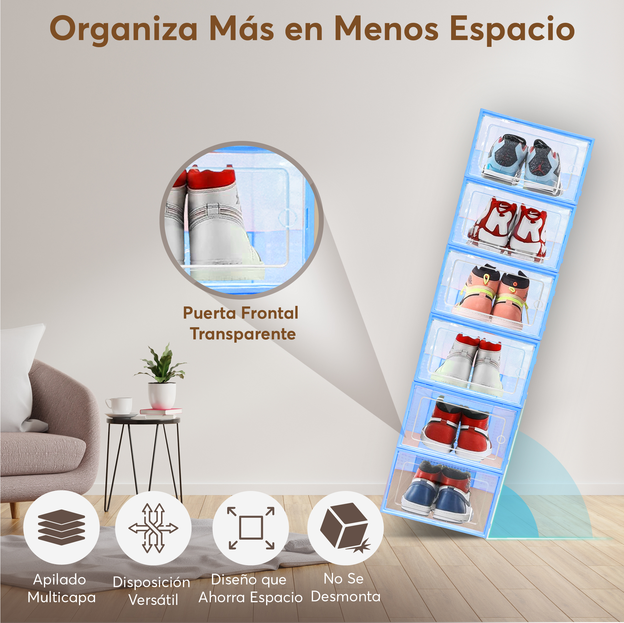 Cajas para zapatos (12 cajas apilables marco azul)
