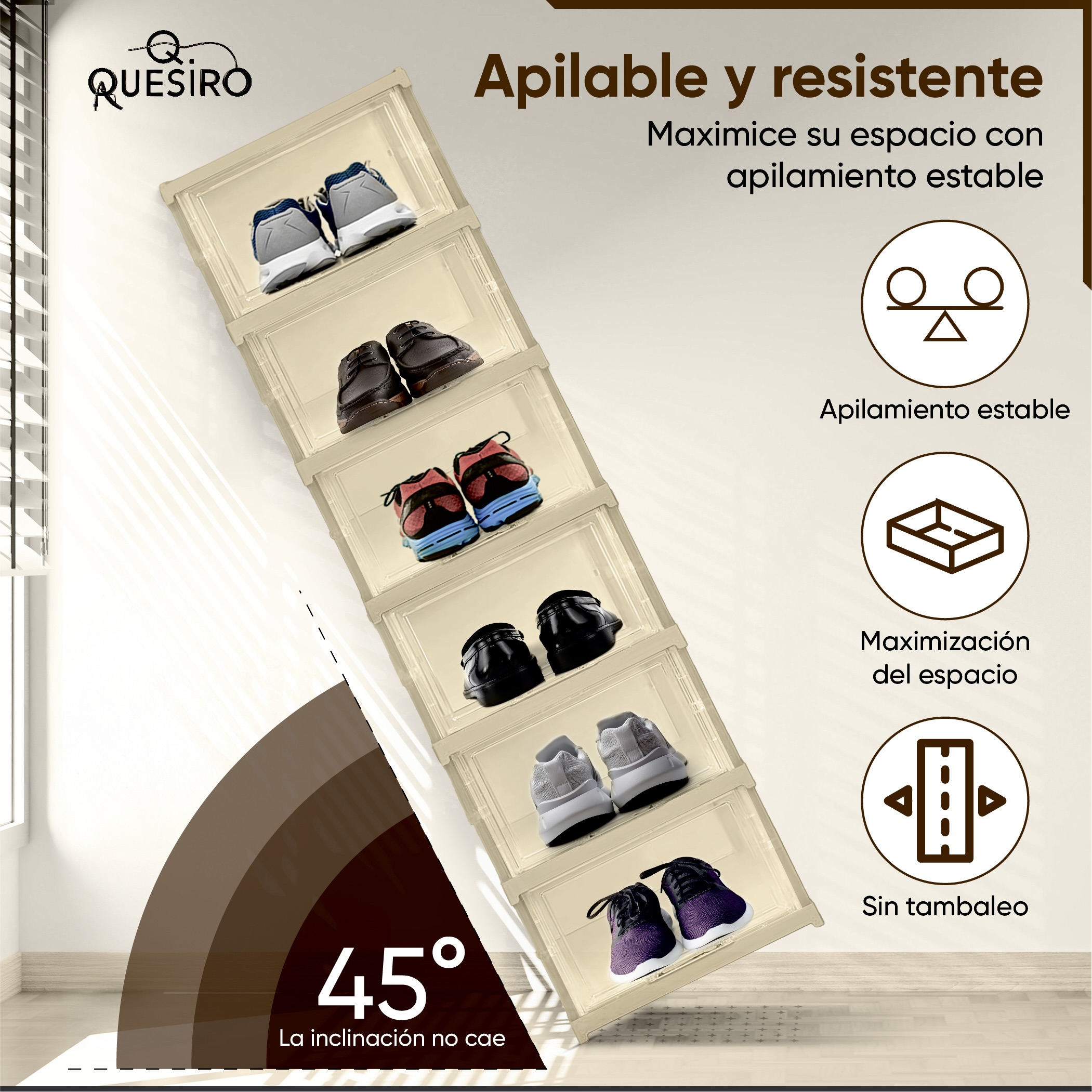 Zapatera plegable (6 cajas color Crema Elegante)