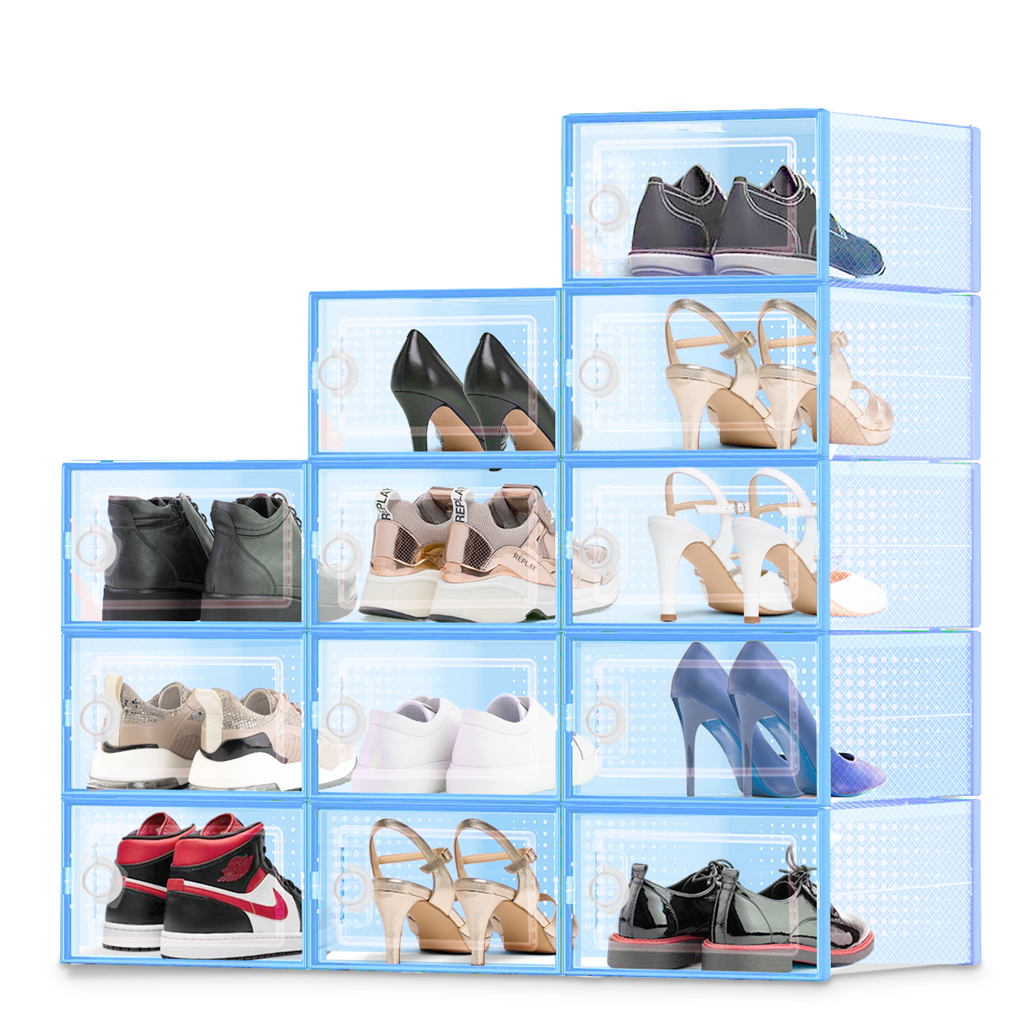 Cajas para zapatos (12 cajas apilables marco azul)