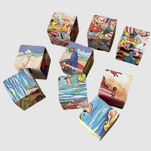 Vintage Noddy's Toyland Picture Wooden Puzzle Blocks 1990