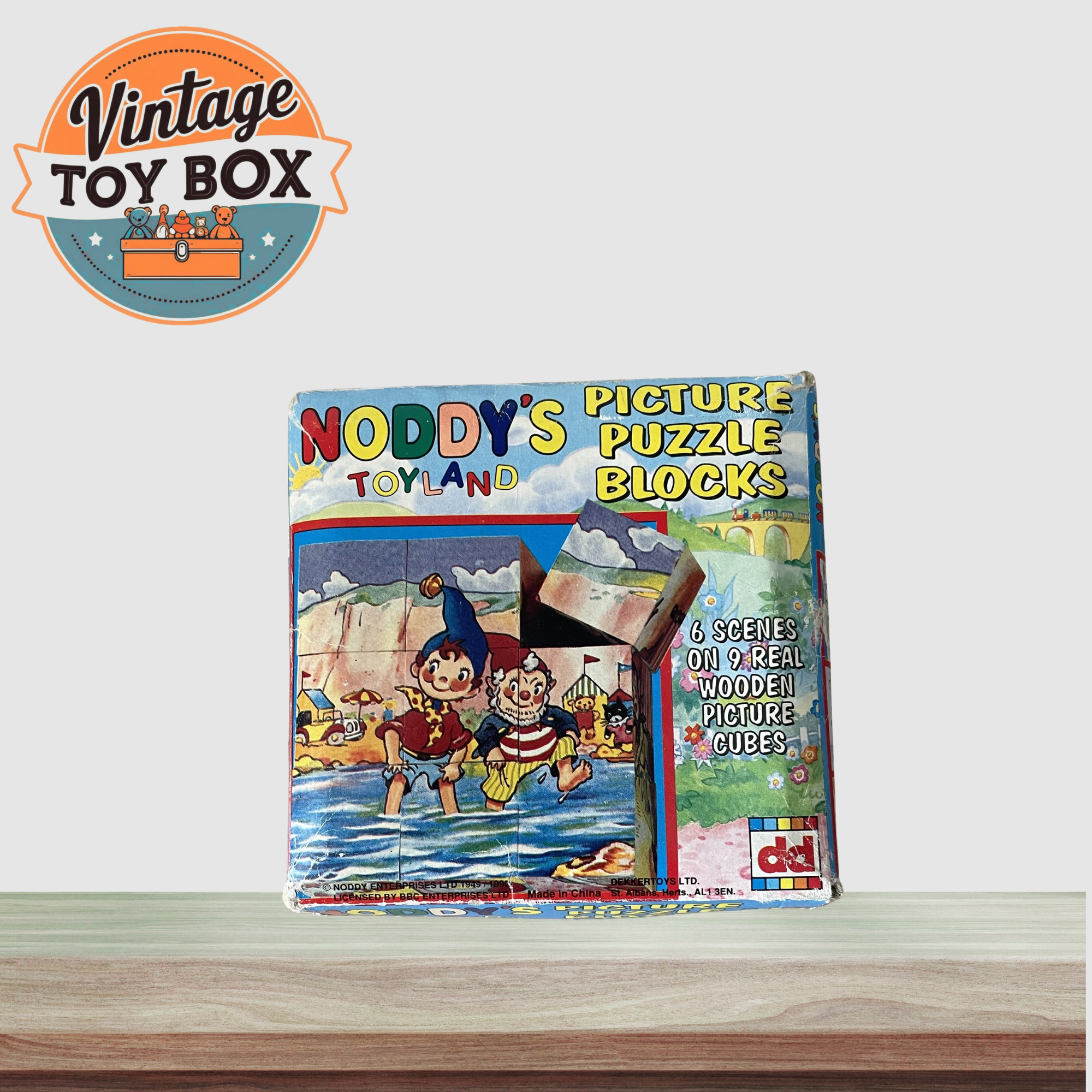 Vintage Noddy's Toyland Picture Wooden Puzzle Blocks 1990