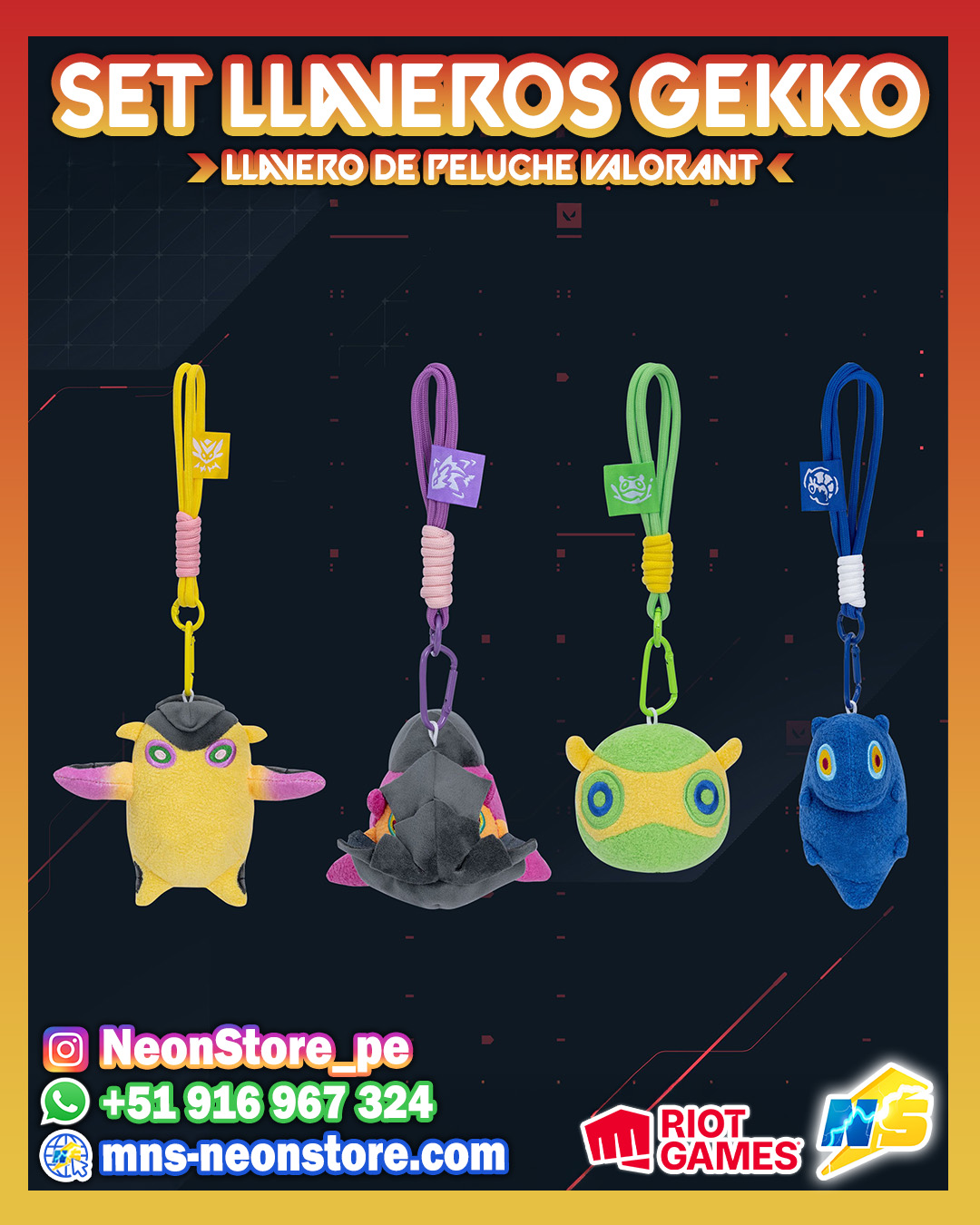 Set de llaveros de peluche de Gekko RiotGames VALORANT ⚡