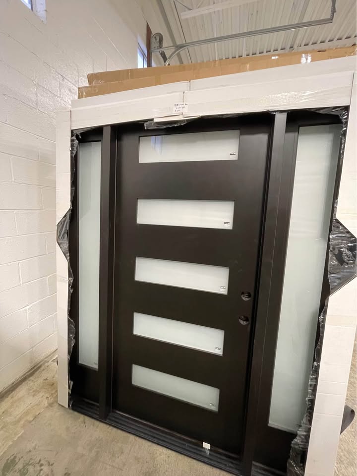 65”x80” Exterior Fiberglass Door Painted Black 2 Sidelights 5 Lights 