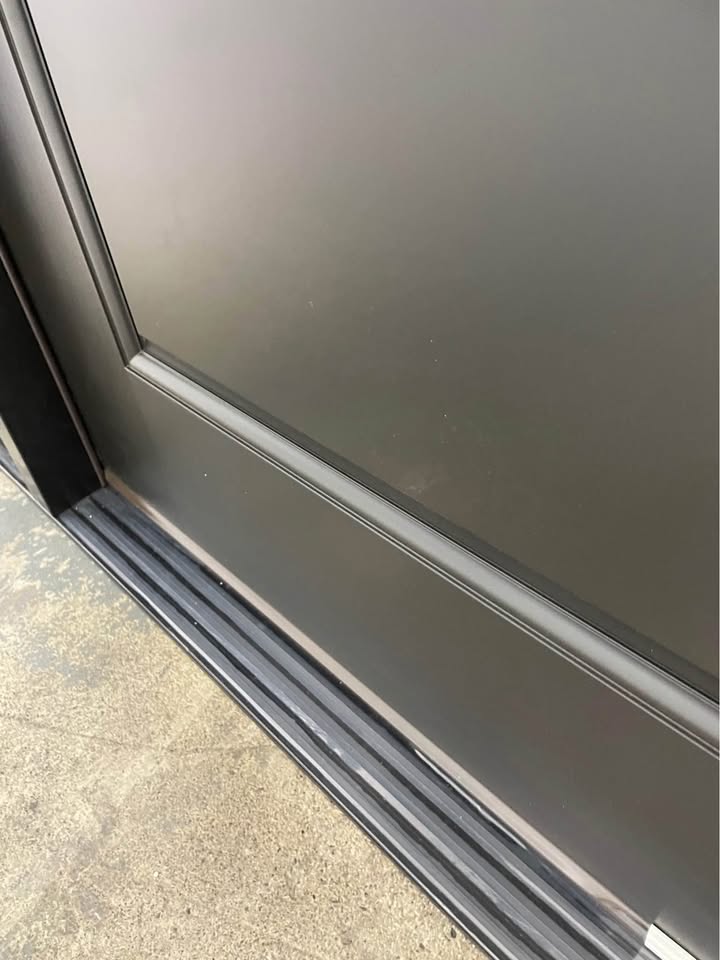 65”x80” Exterior Fiberglass Door Painted Black 2 Sidelights 4 Lights