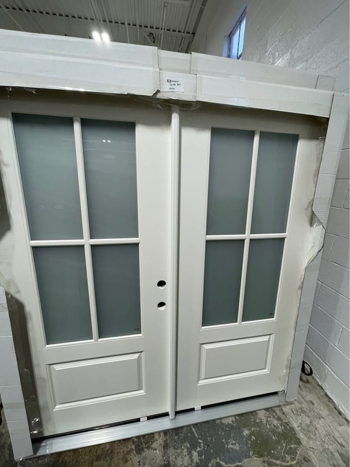 72”x80” Exterior Fiberglass Double Door Painted White 4 Lights 