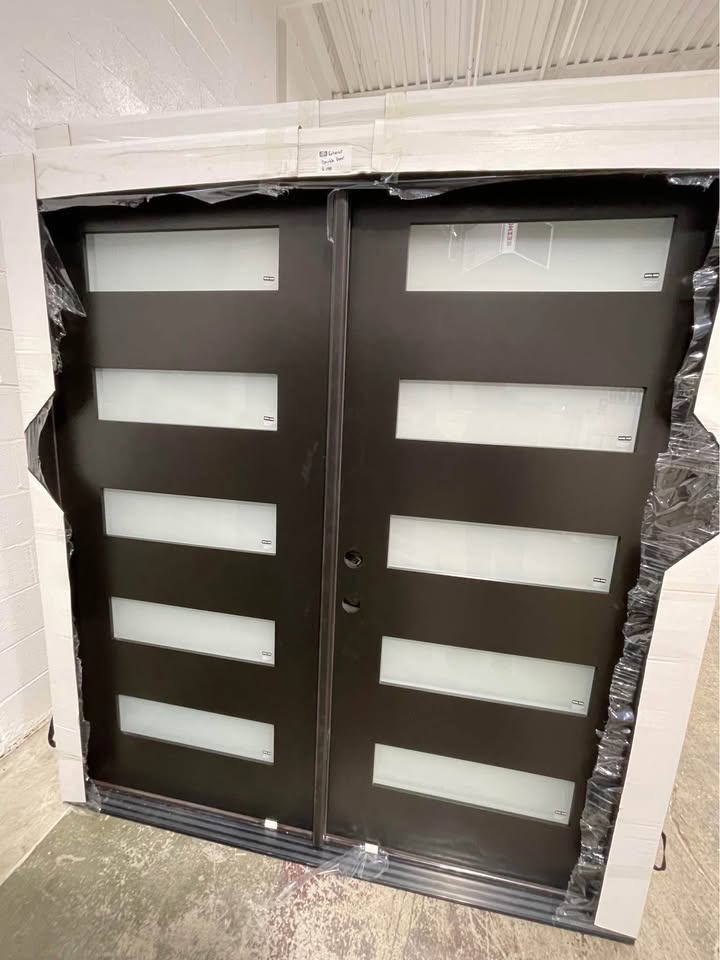 72”x80” Exterior Fiberglass Double Door Painted Black 5 Lights 