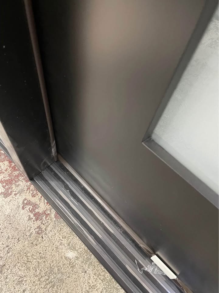 50''x80” Exterior Fiberglass Door Painted Black 1 Sidelights 5 Lights 