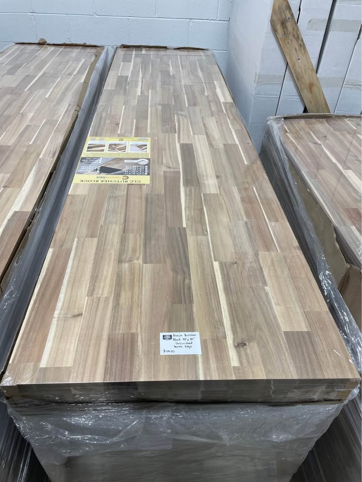 8 ft. L x 25 in. D Butcher Block Unfinished Acacia Square Edge