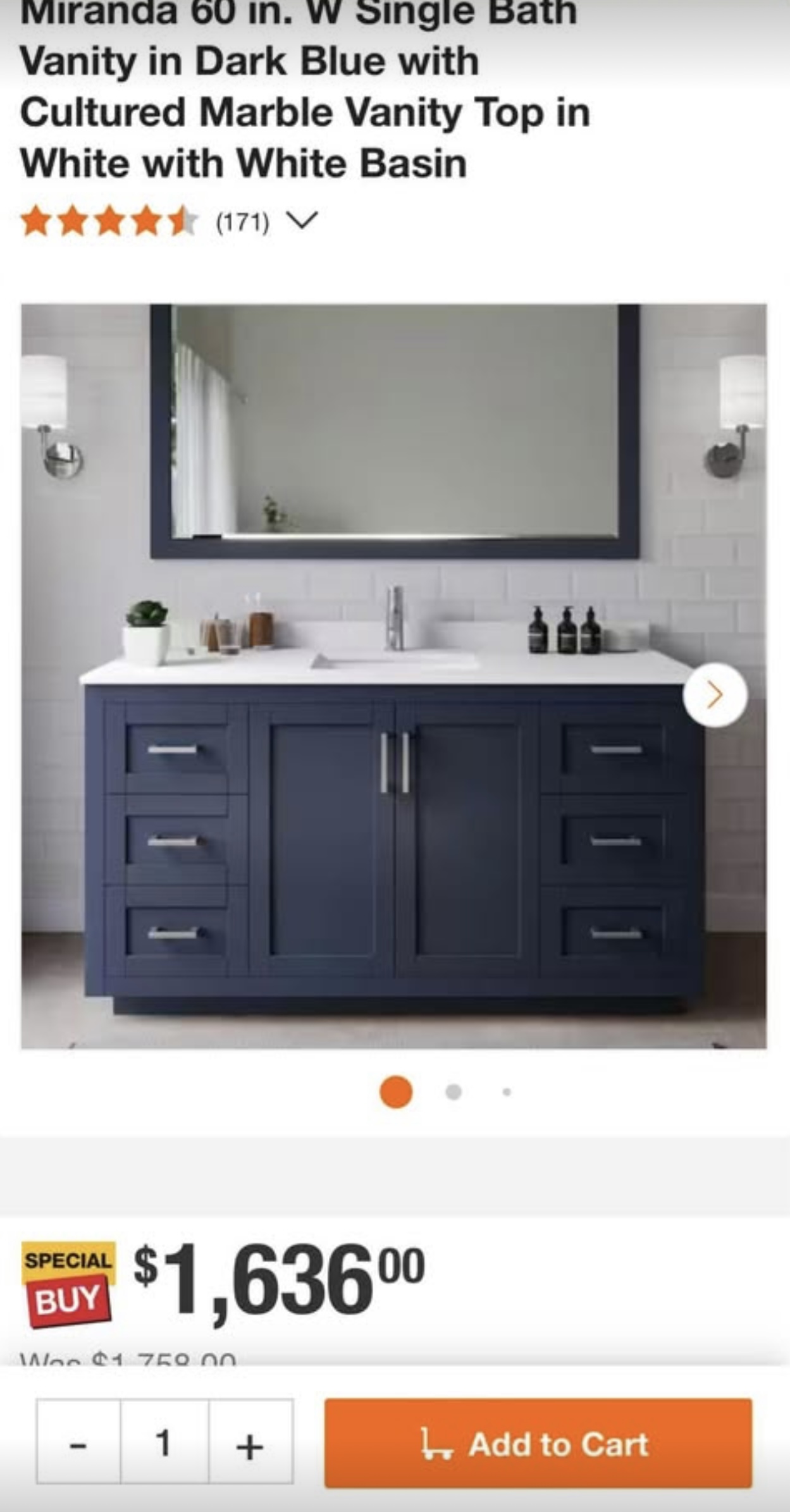 60”x22” vanity with quartz top