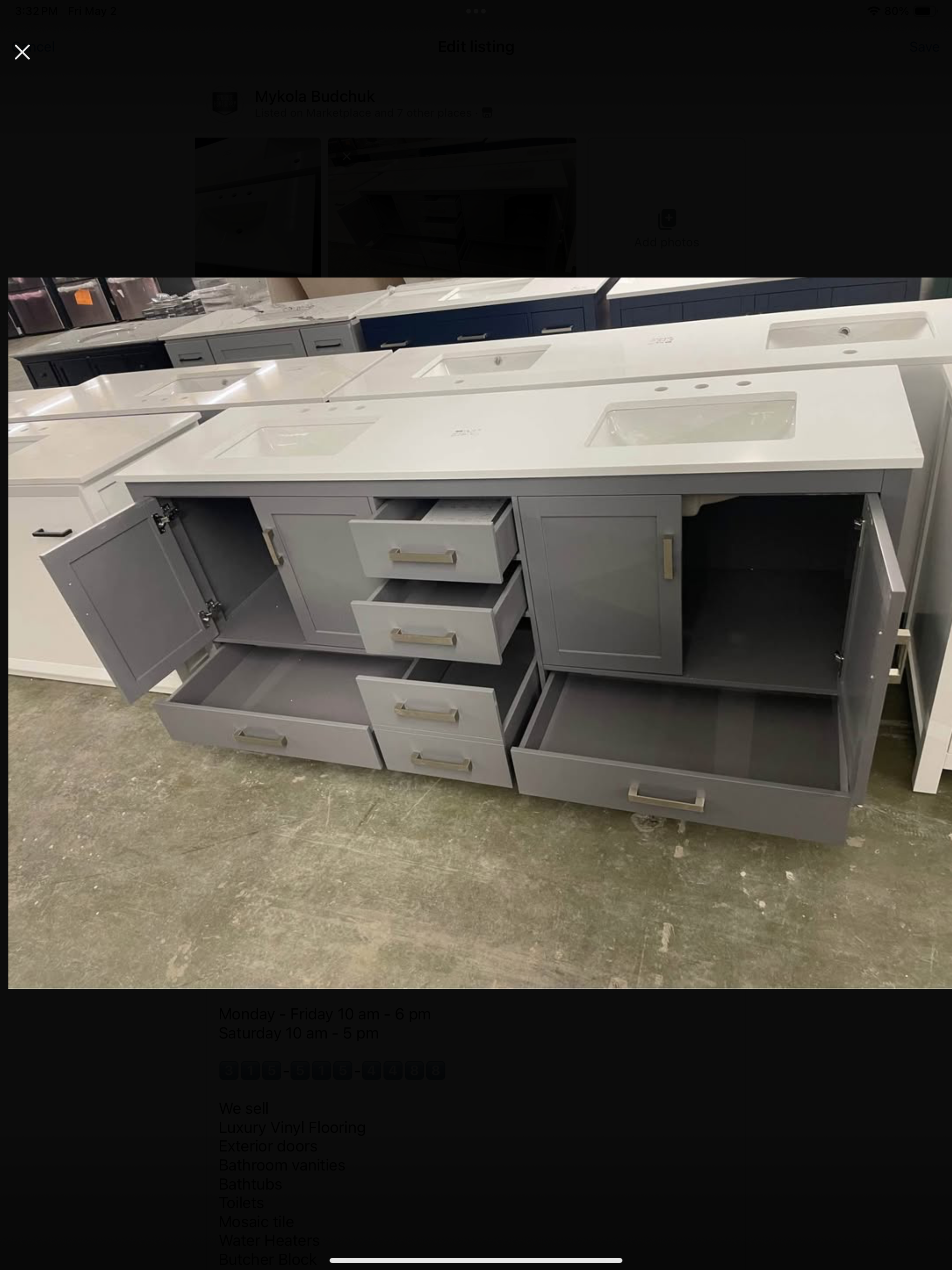 80”x22” vanity with top