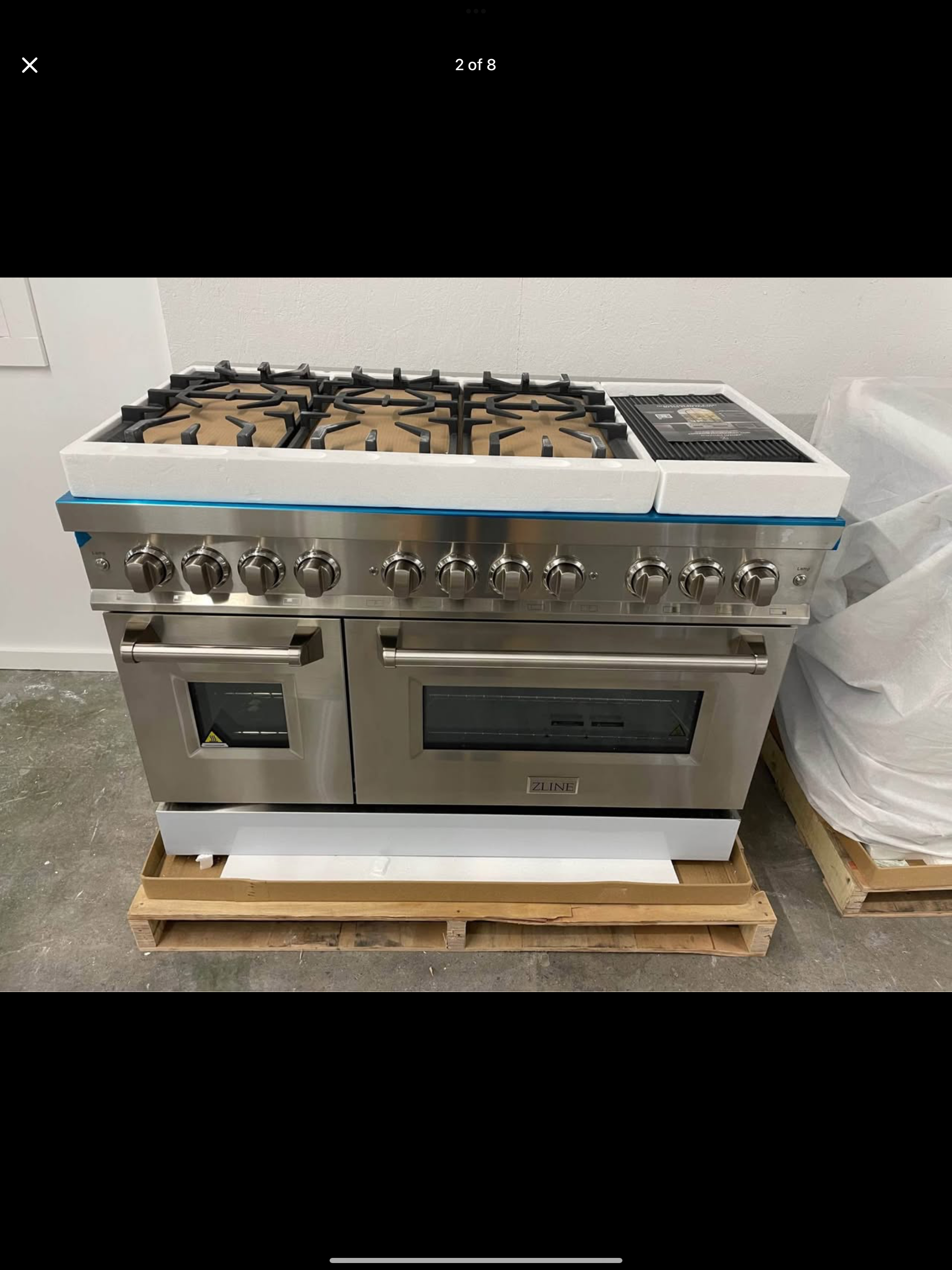 ZLINE 48 in. 6.0 cu. ft. Dual Fuel Range with 7 Burner Gas Cooktop and 2 Electric Ovens 