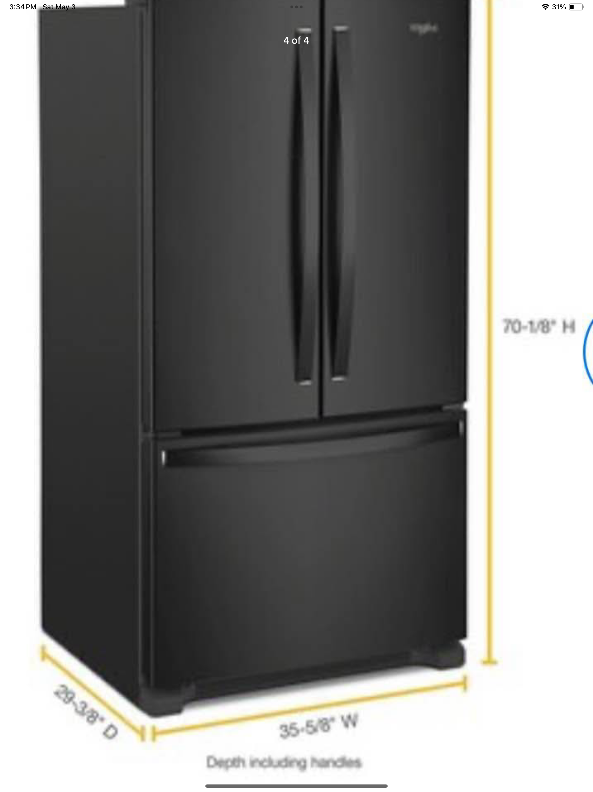 Refrigerator 36” wide 20 cu ft Model #WRF540CWHB 202506101