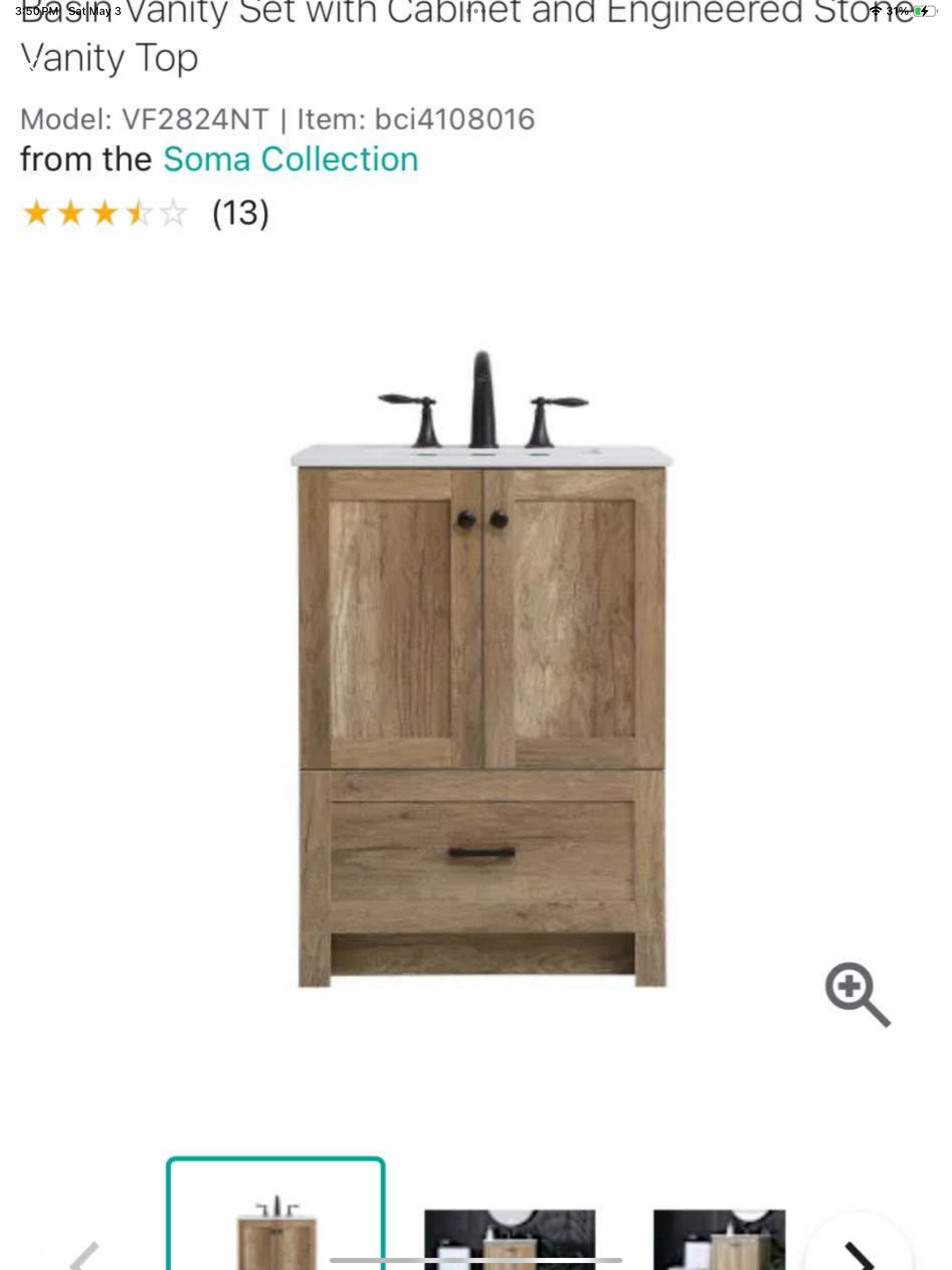 Vanity 24”x19” with quartz top Model: VF2824NT