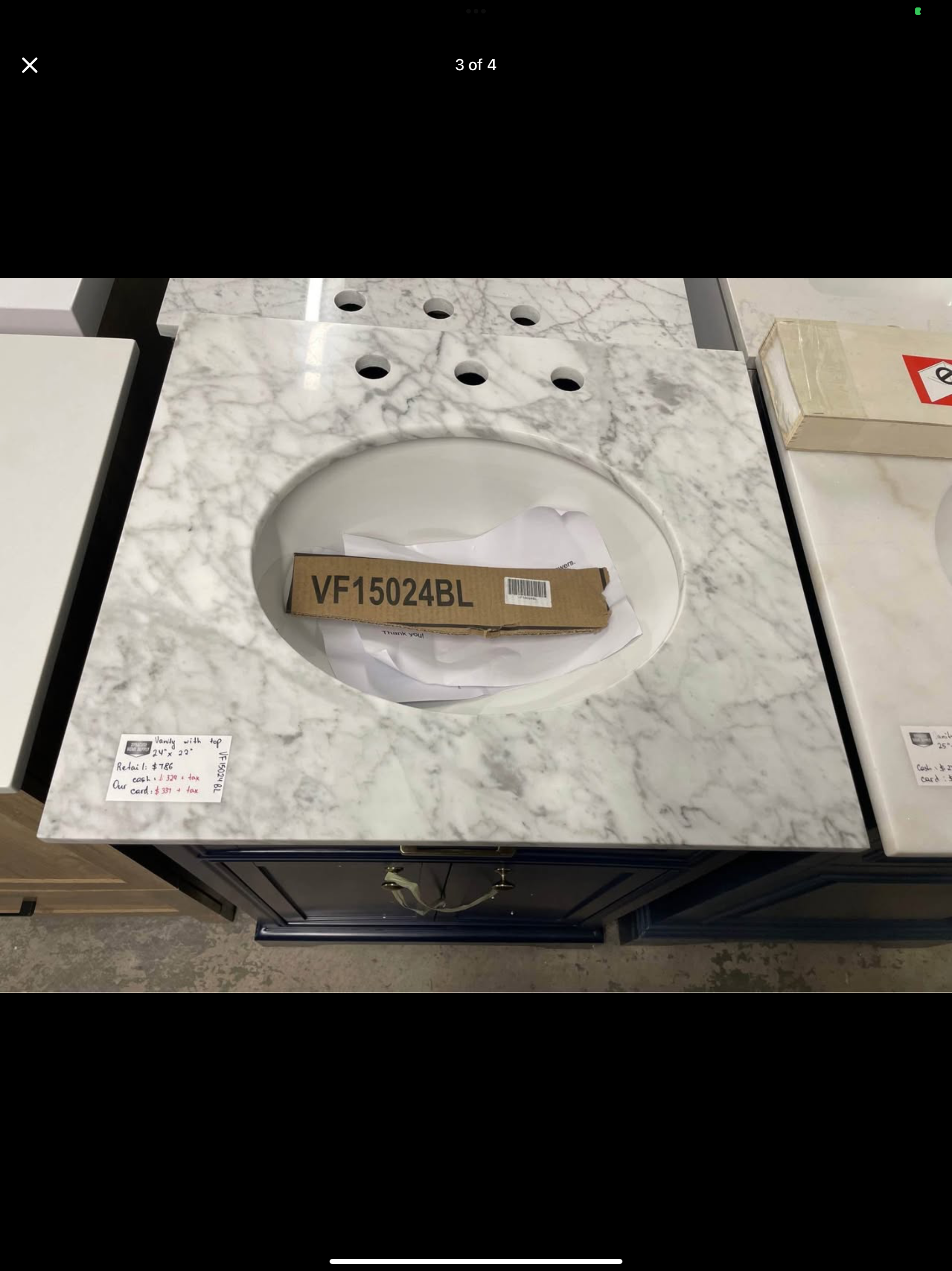 Vanity 24”x22” with marble top Model: VF15024BL