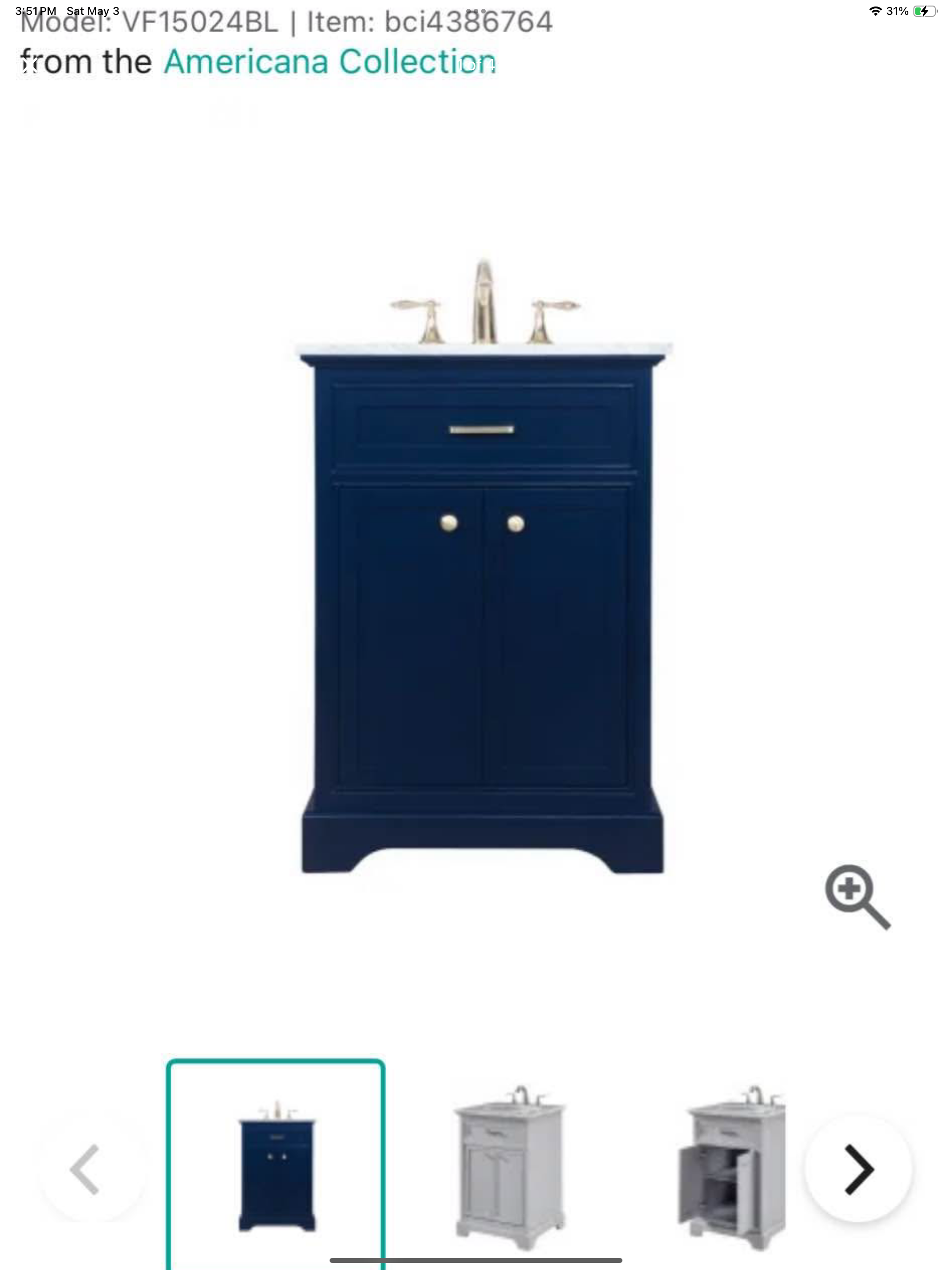 Vanity 24”x22” with marble top Model: VF15024BL