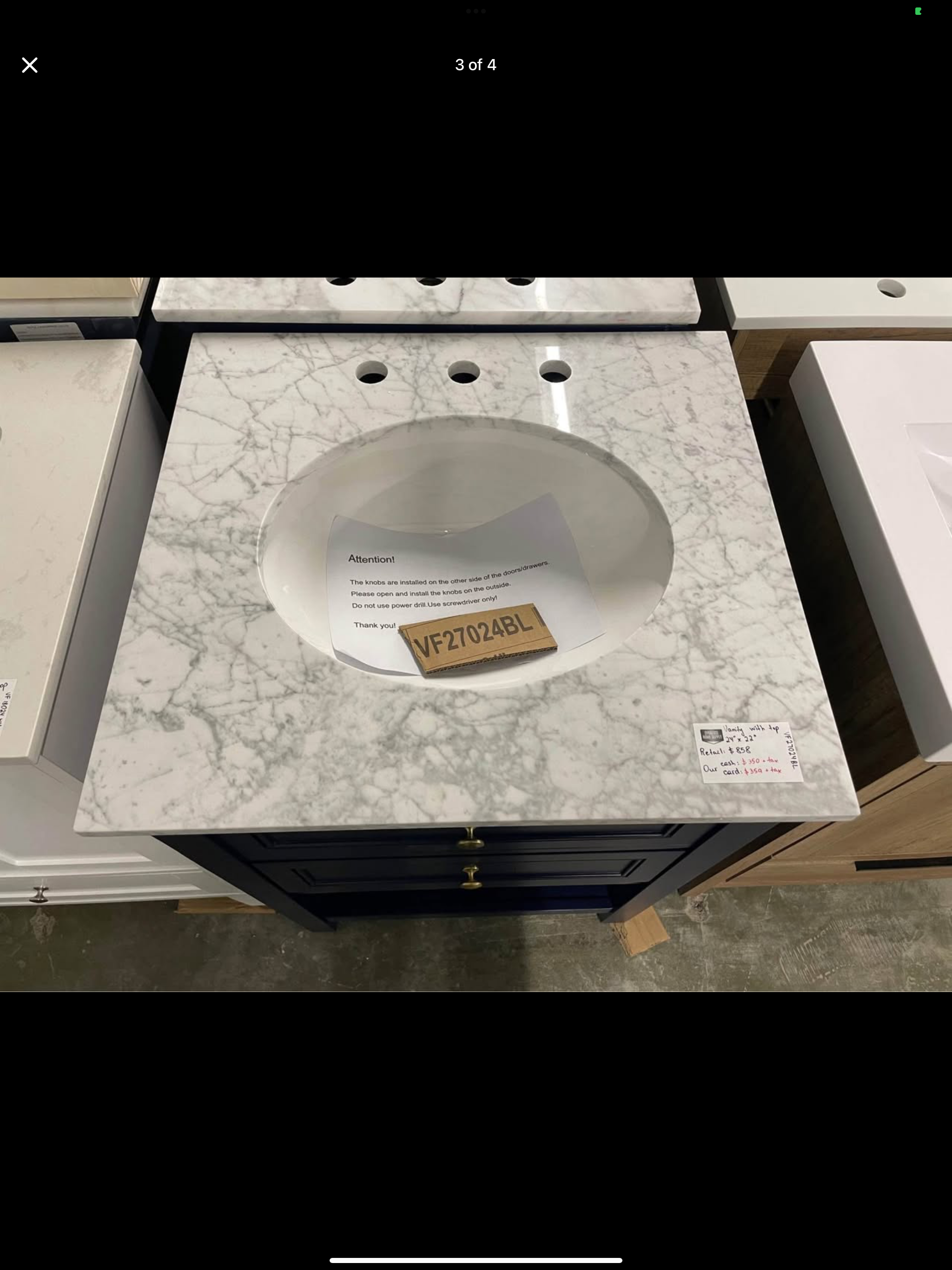 Vanity 24”x22” with marble top Model: VF27024BL