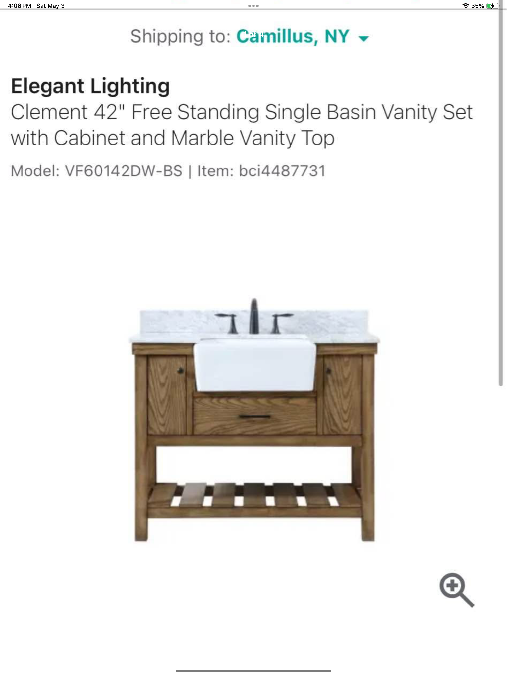 Vanity 42”x22” with marble top Model: VF60142DW-BS