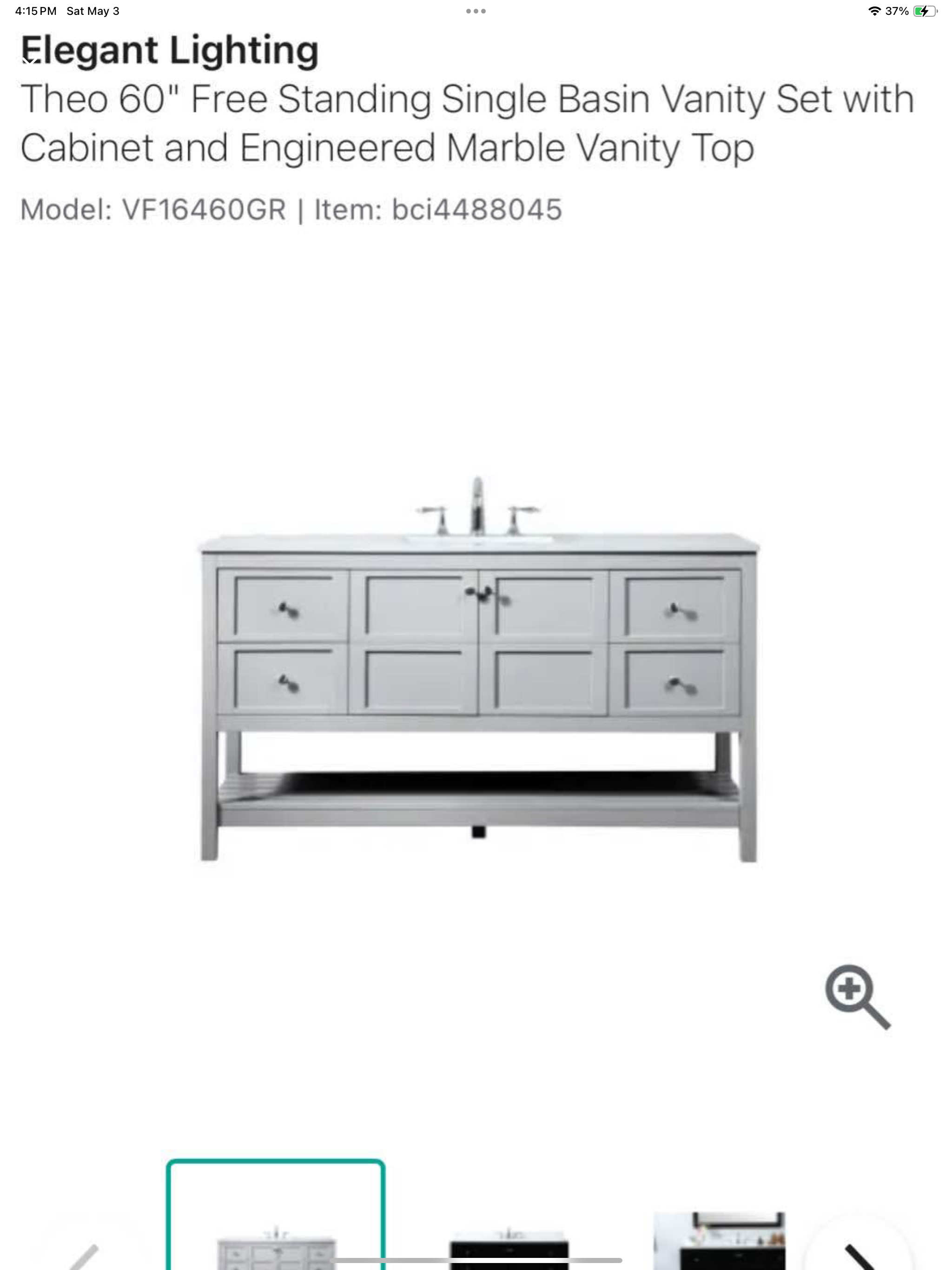 Vanity 60”x22” with quartz top Model: VF16460GR