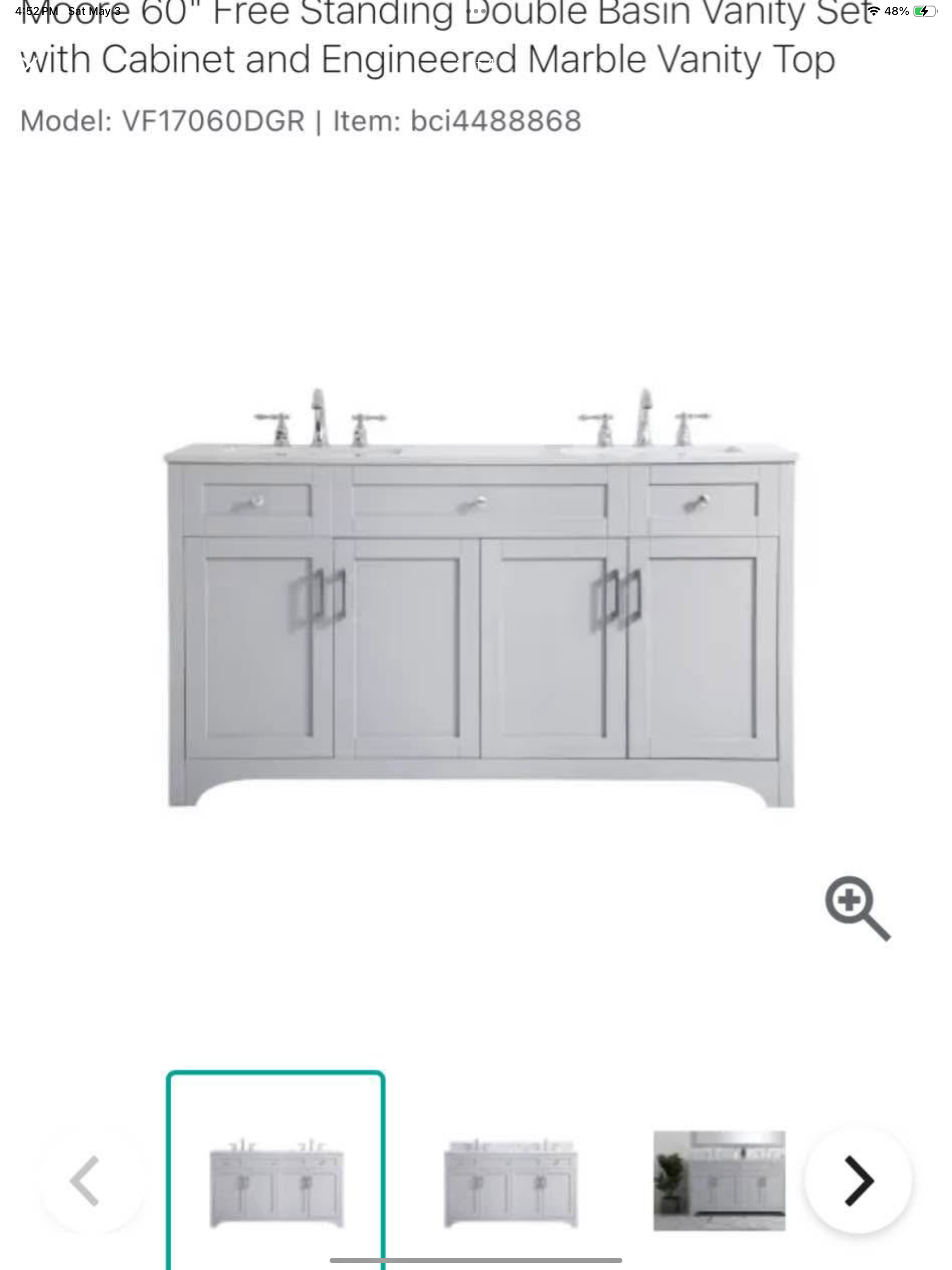 60”x22” vanity with top Model: VF17060DGR