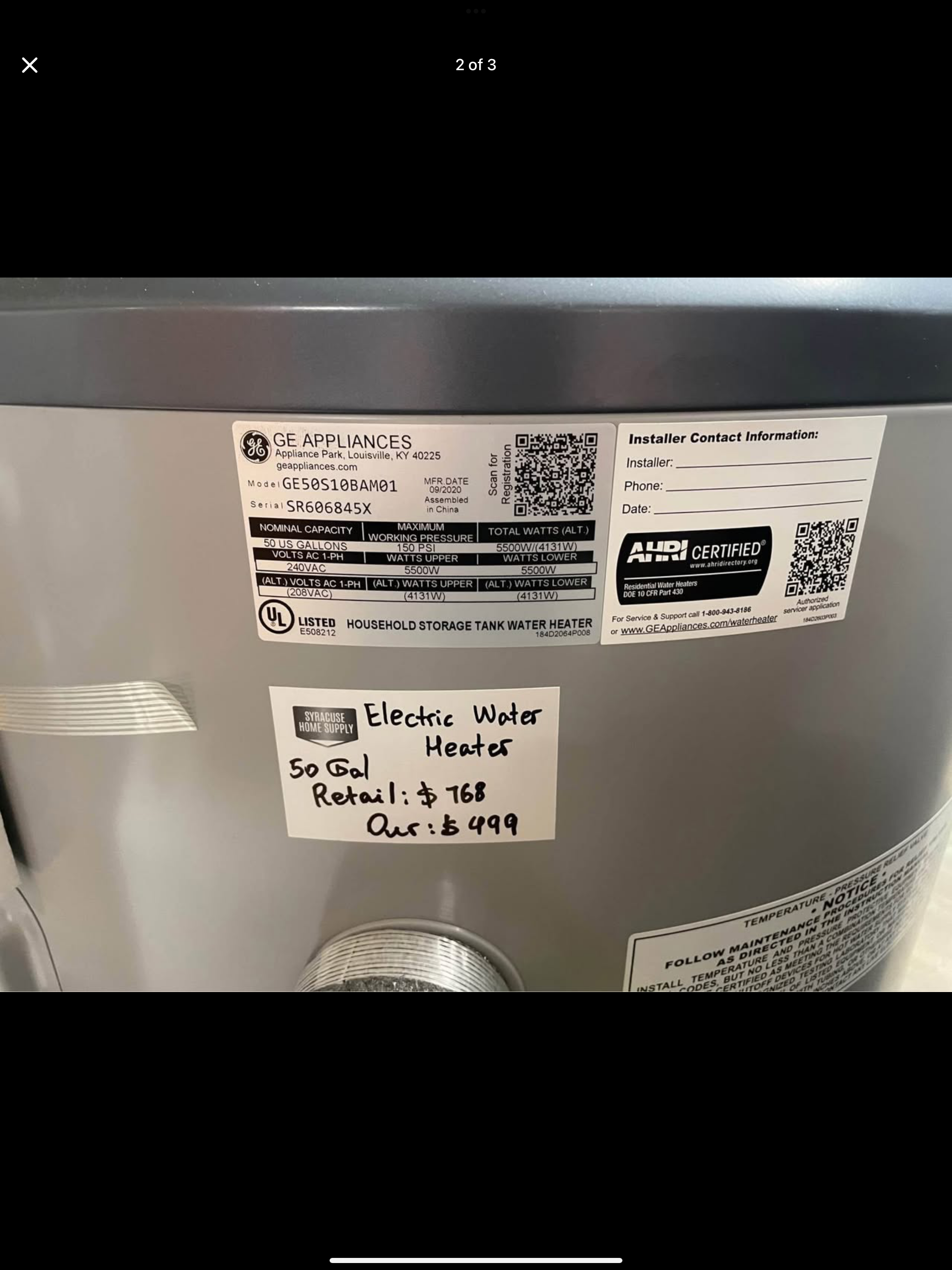 Electric Water Heater 50 Gal