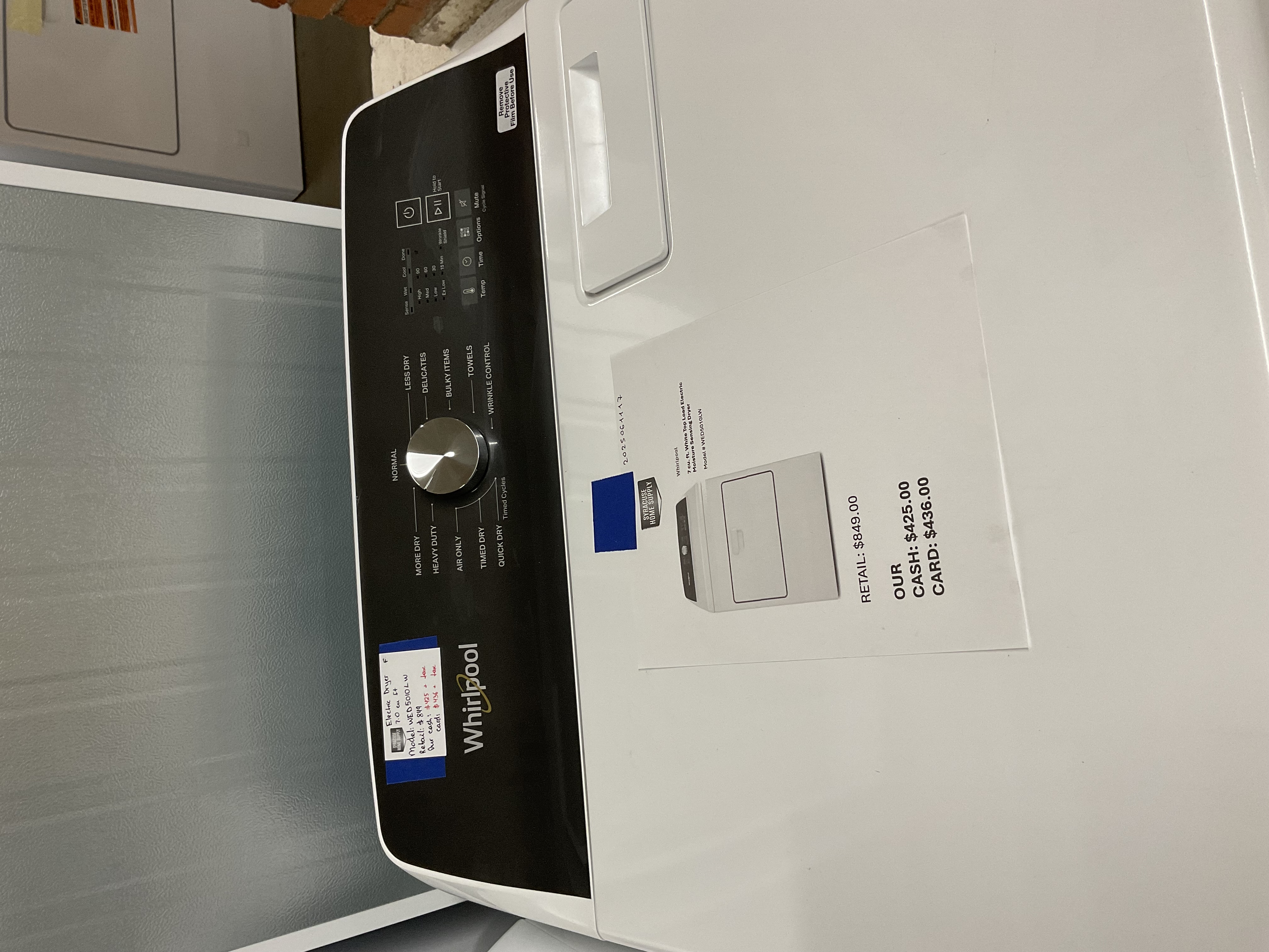 Whirlpool 7 cu. ft. White Top Load Electric Moisture Sensing Dryer 2025061117