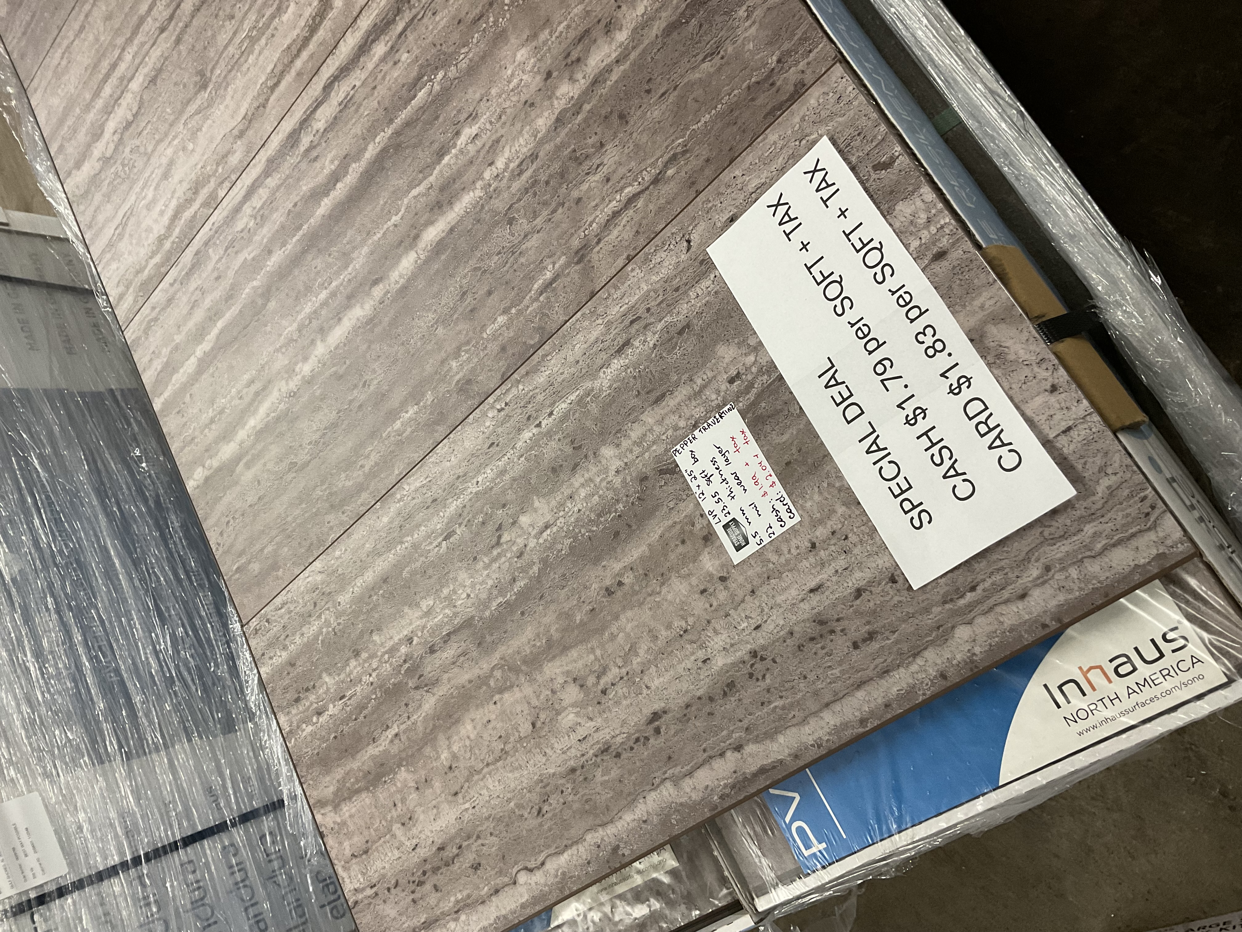 LVT SPC $1.79-SQFT 22 mil wear layer 5.5 mm thickness PEPPER TRAVERTINE