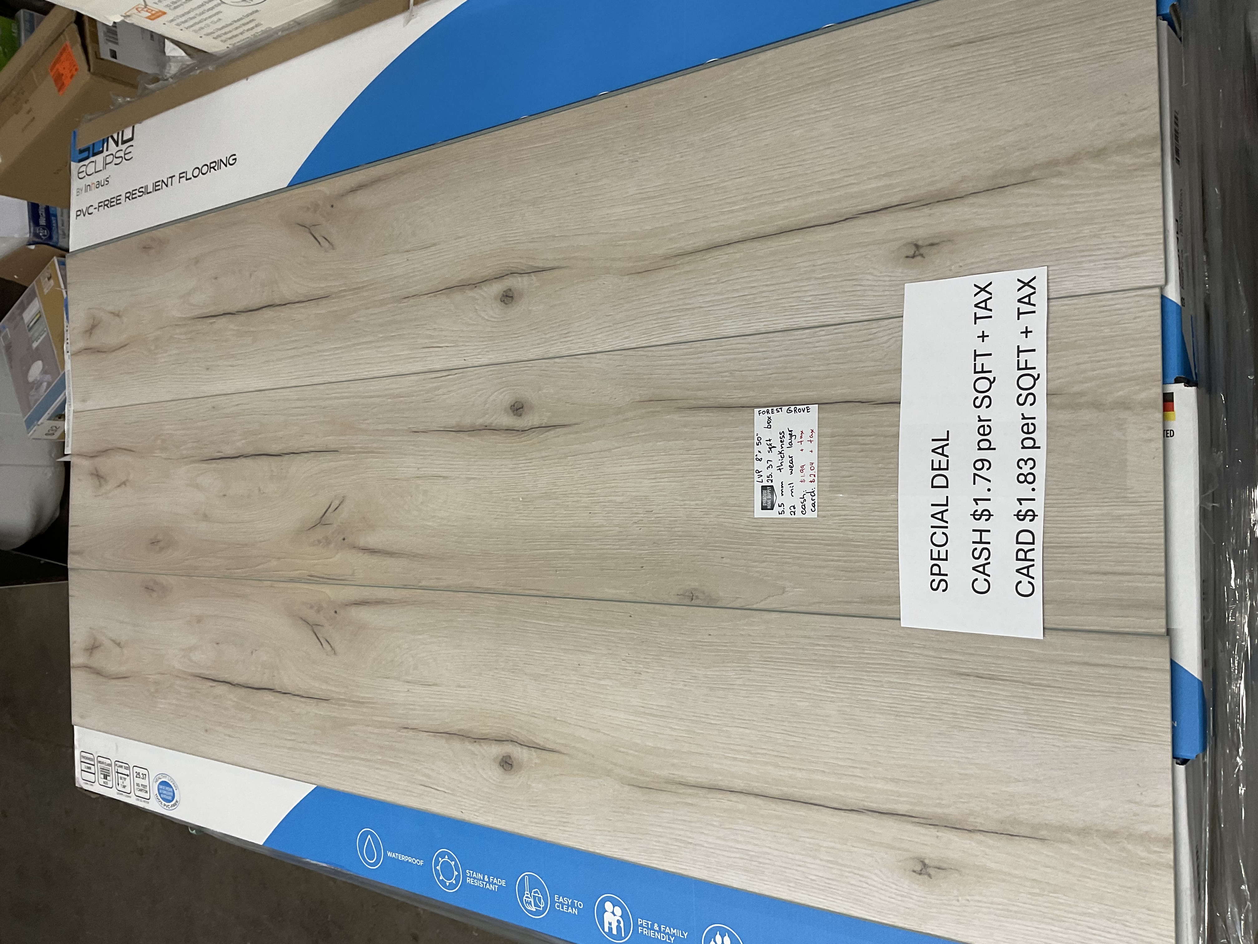 LVP SPC $1.79-SQFT 22 mil wear layer 5.5 mm thickness FOREST GROVE