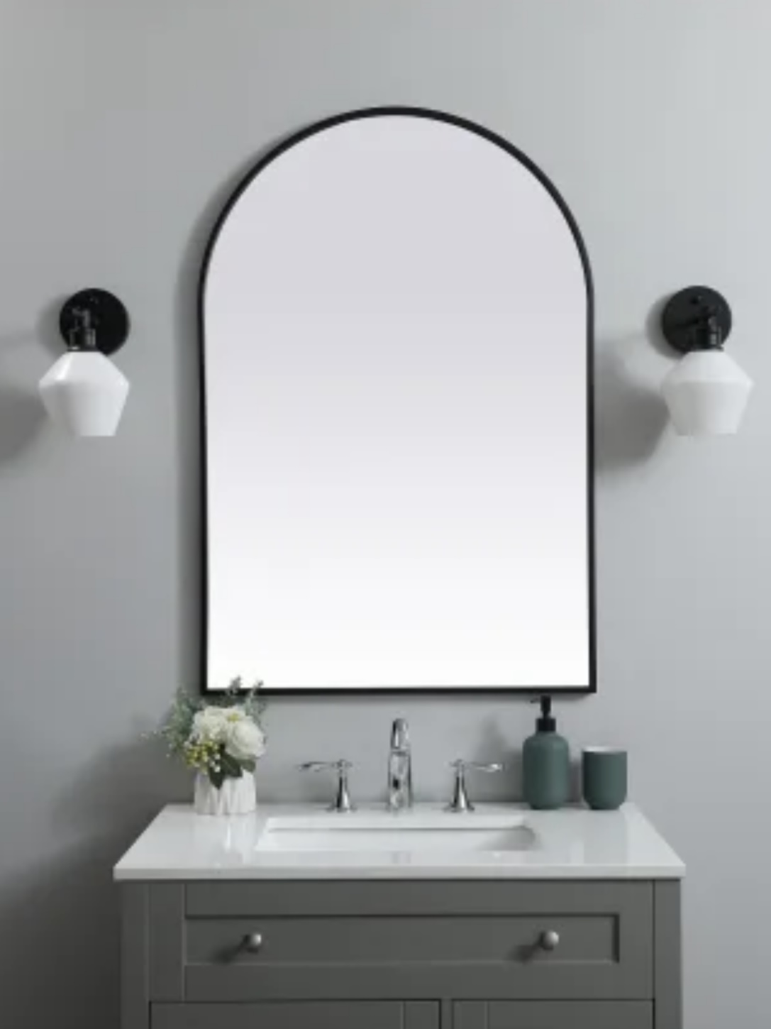 Elegant Lighting Ayra 27" W x 40" H Modern Arched Bathroom Wall Mirror