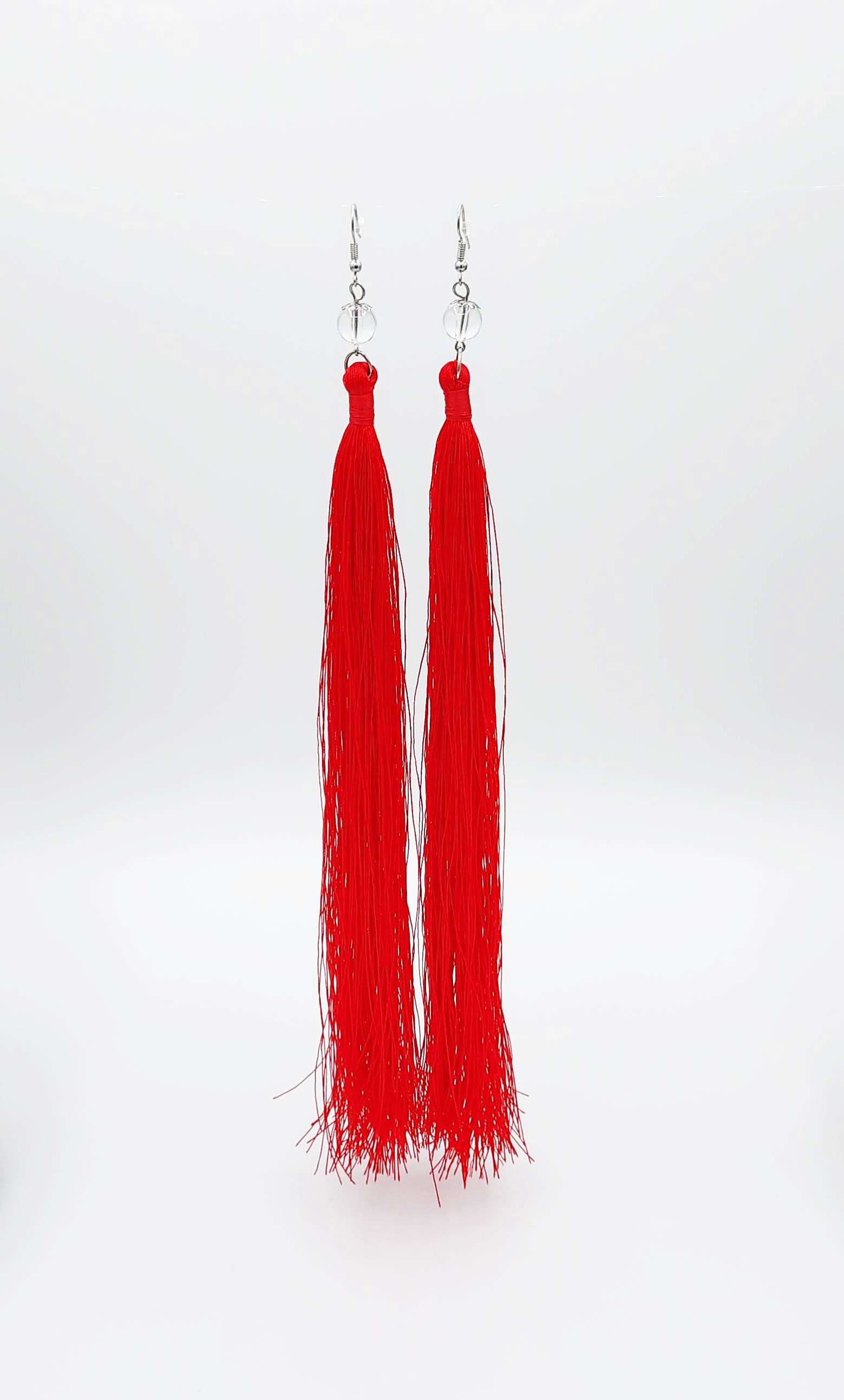 Boucles d'oreilles pendantes vermicelles moyenne rouges