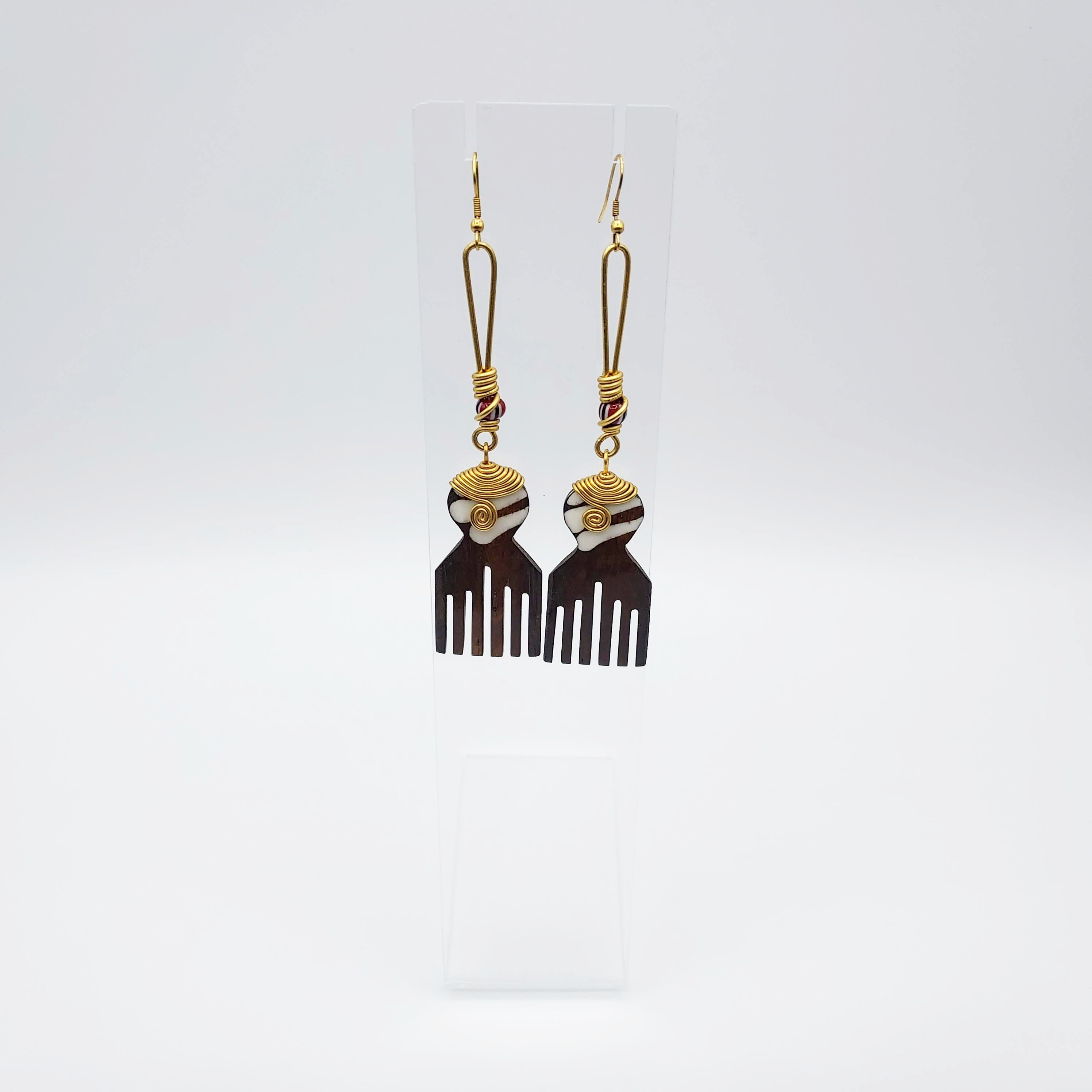 Boucles d'oreilles ethniques peigne marron