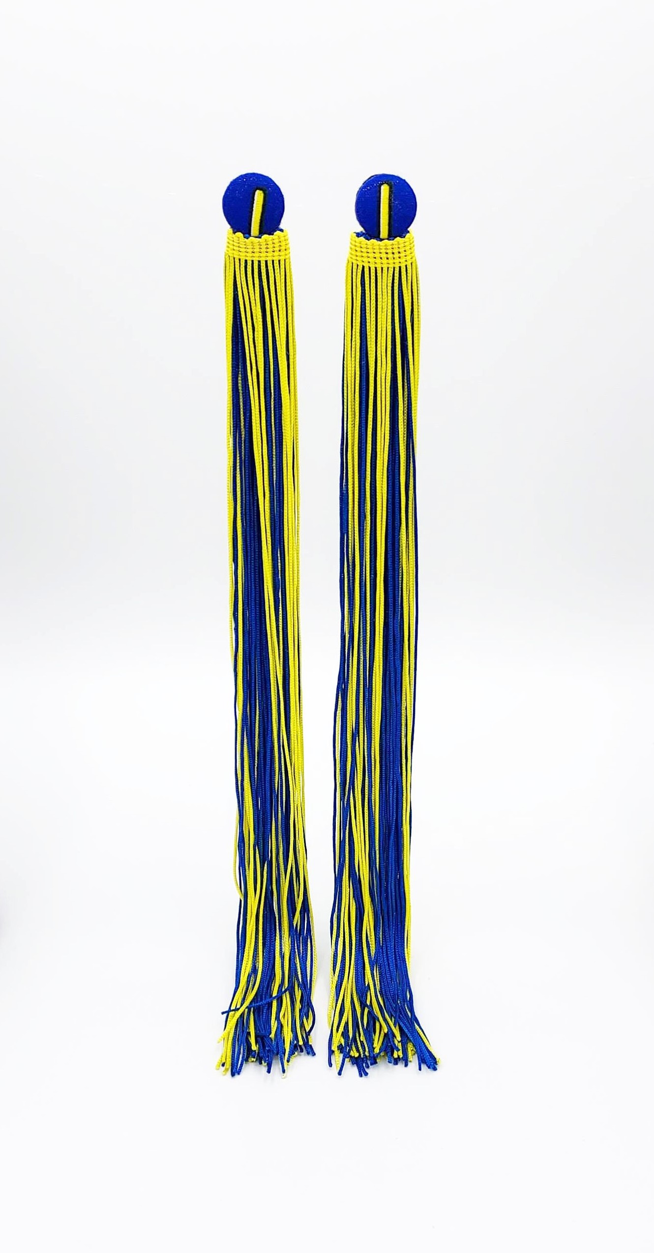 Boucles d'oreilles avec franges bleu et jaune