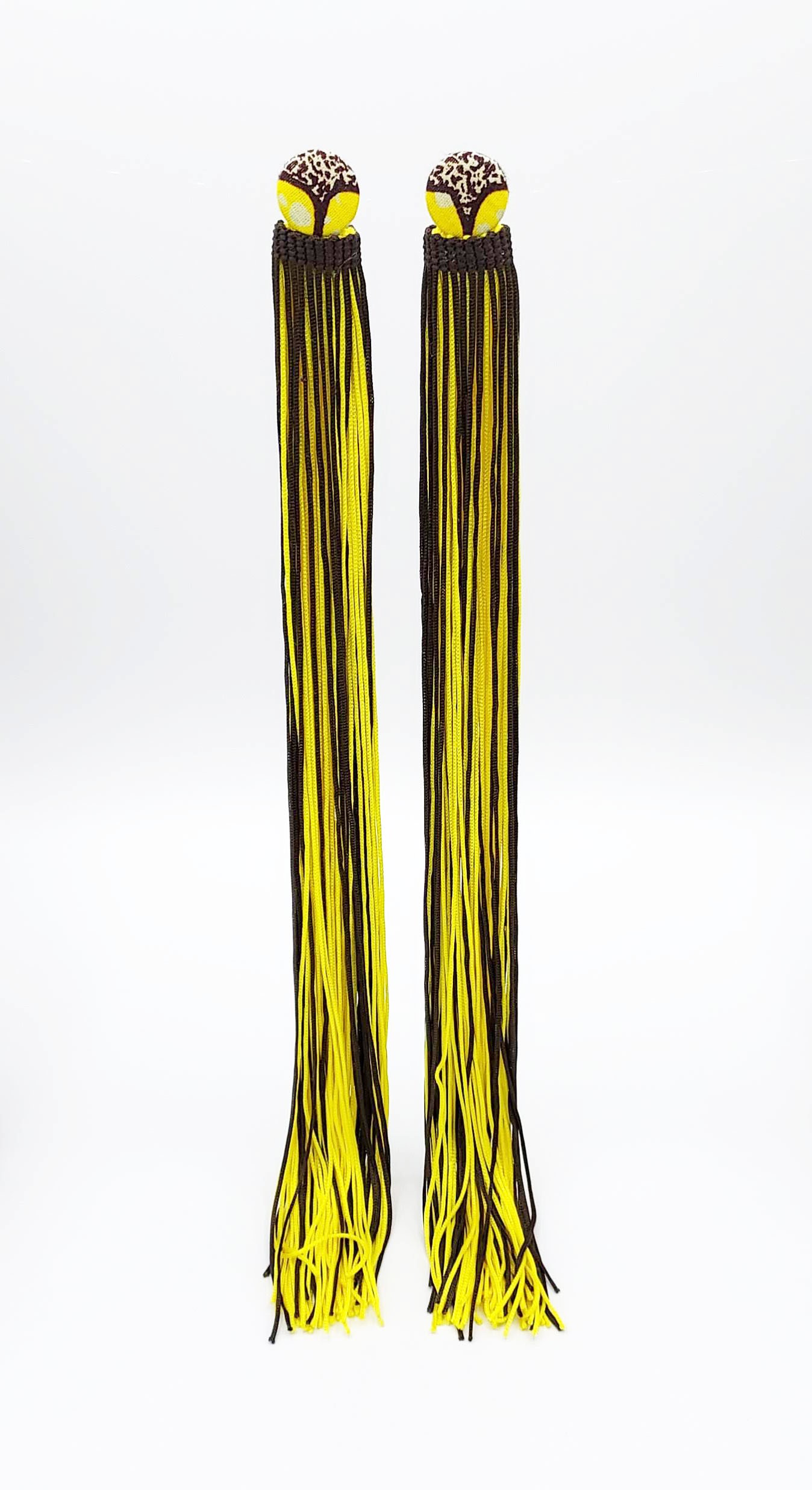 Boucles d'oreilles avec franges bleu et jaune