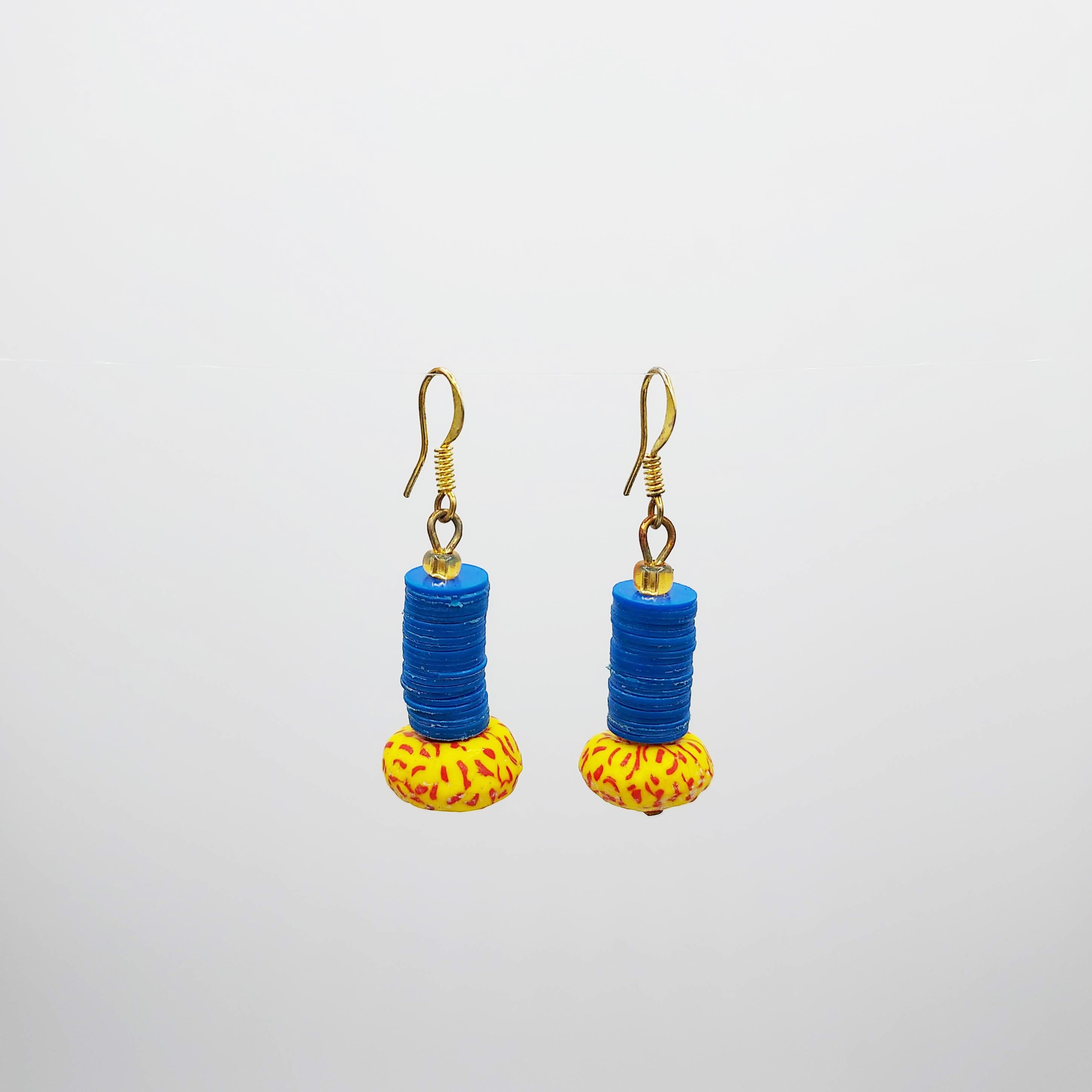 Boucles d'oreilles bleu et jaune