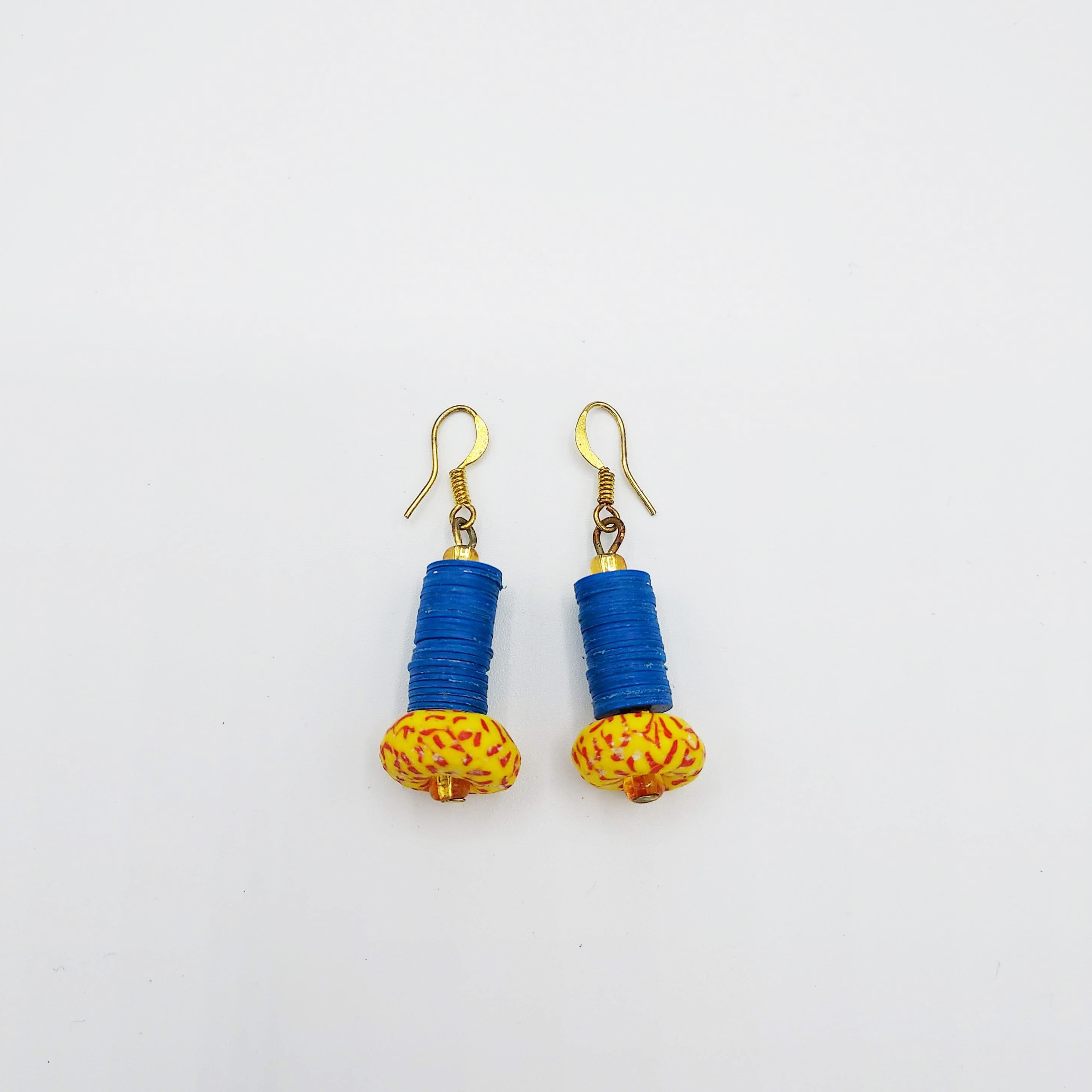 Boucles d'oreilles bleu et jaune