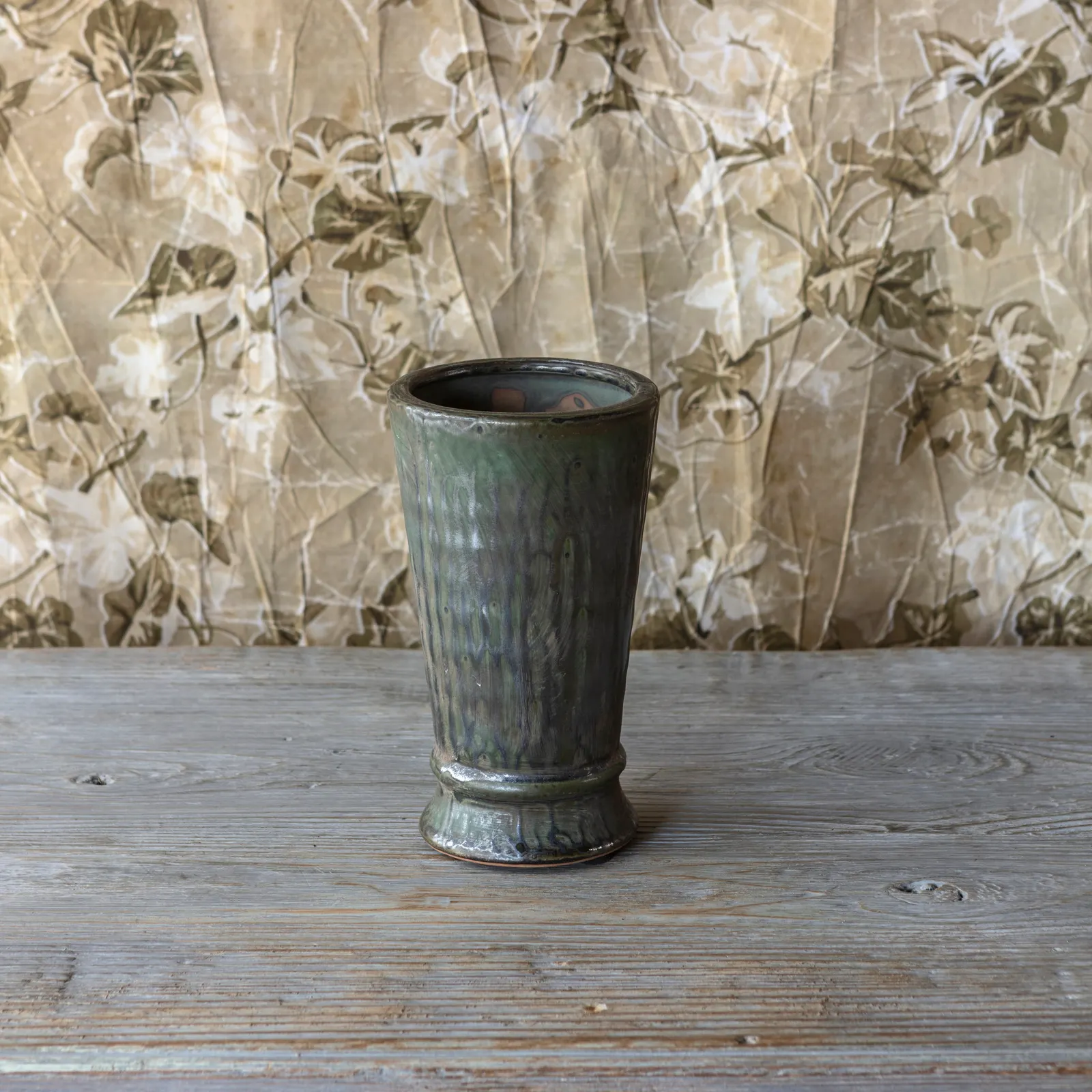 Aged Olive Dripped Glaze Pottery Small