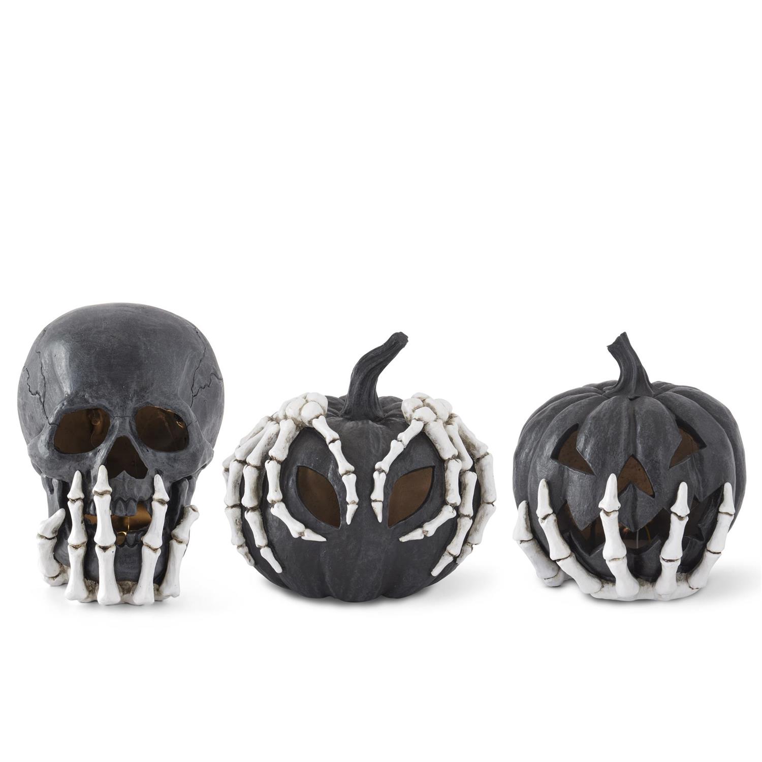 Black Resin LED Jack O Lanterns & Skull