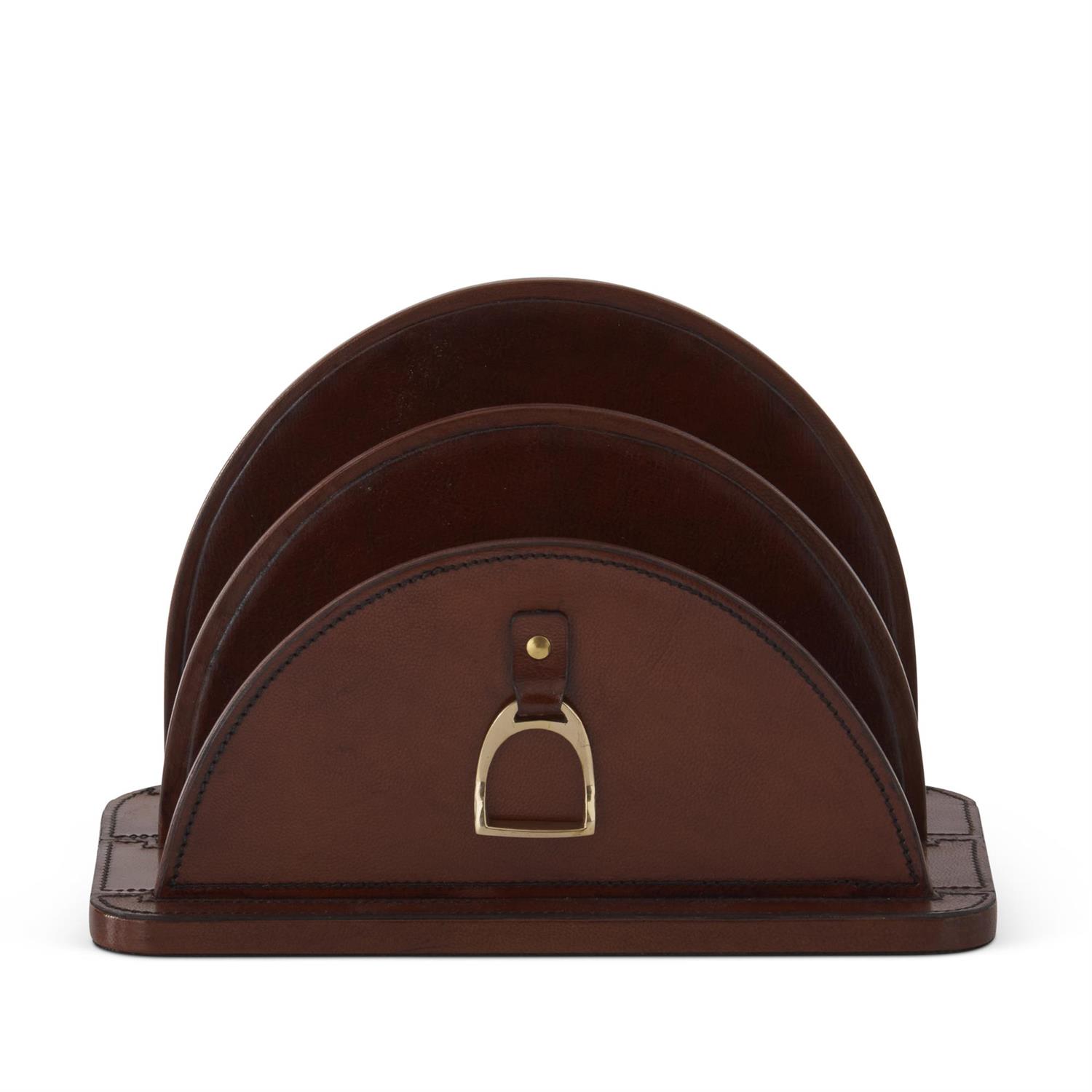 Brown Leather Letter Holder with Brass Stirrup