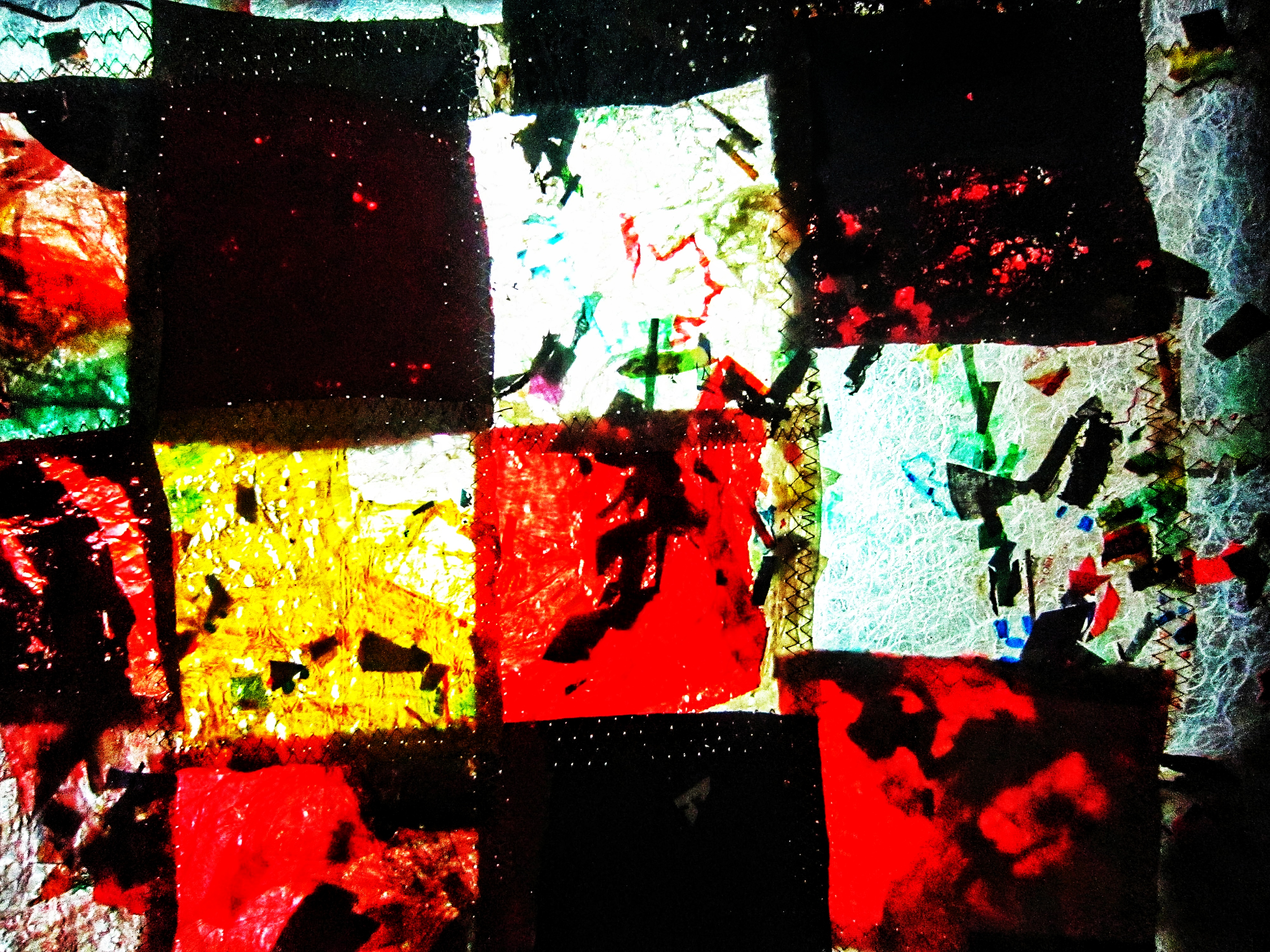 Patchwork abstract series,Recycle plastic ironed  patchwork sewing,Mix abstract square color,Patchwork abstract image art