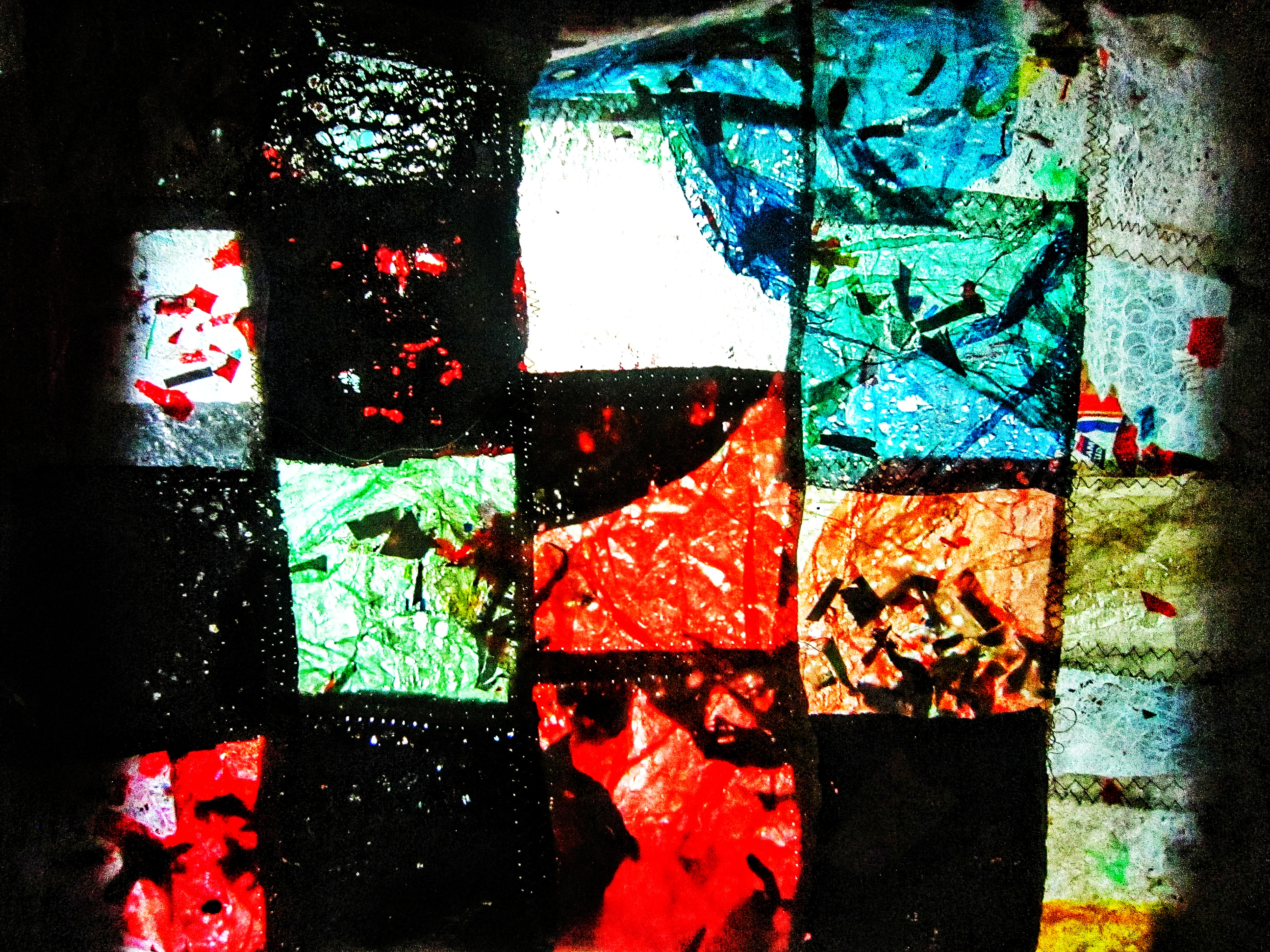 Patchwork abstract series,Recycle plastic ironed  patchwork sewing,Mix abstract square color,Patchwork abstract image art