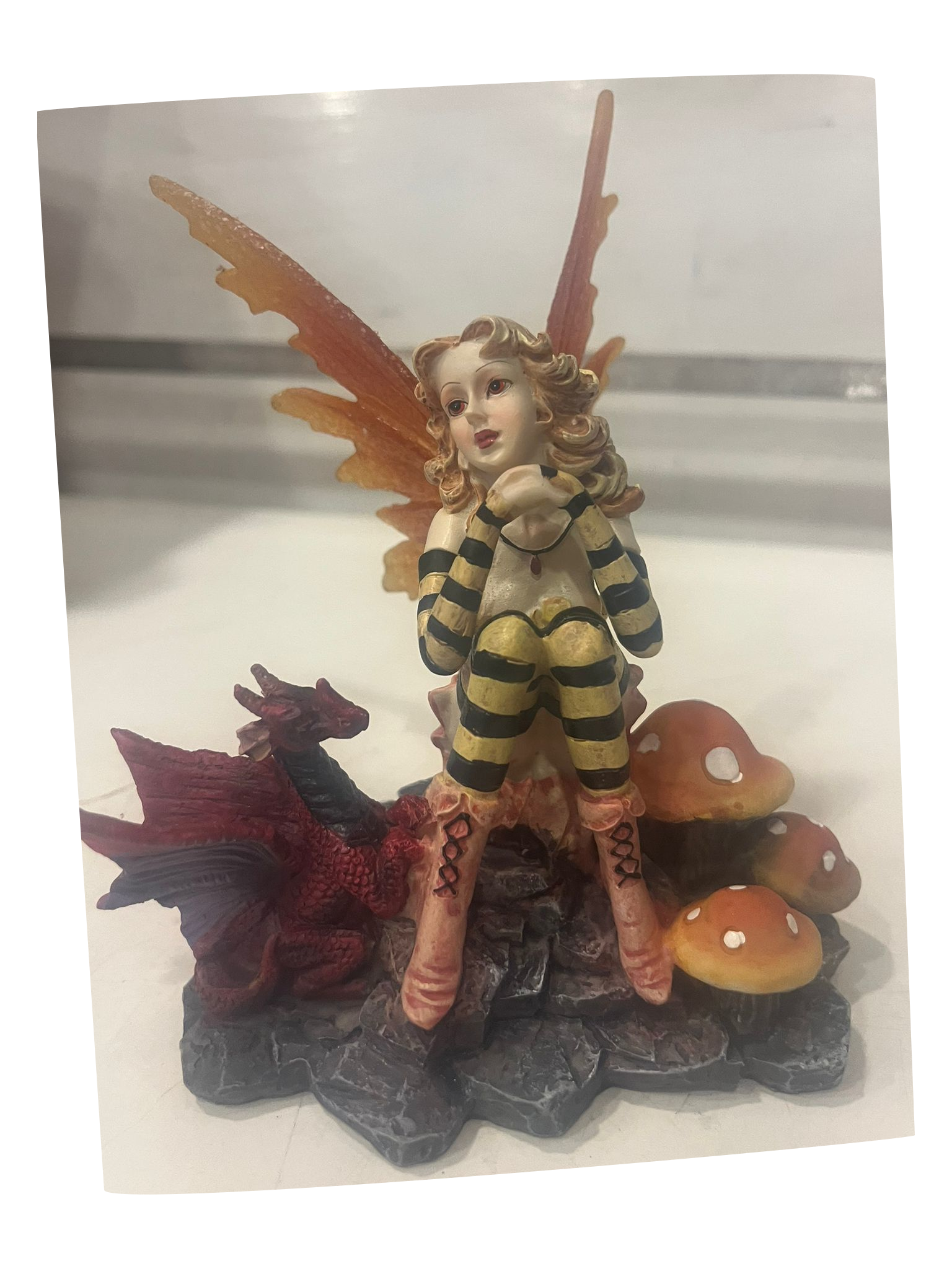 Fairy Figurine with Dragon and Mushrooms