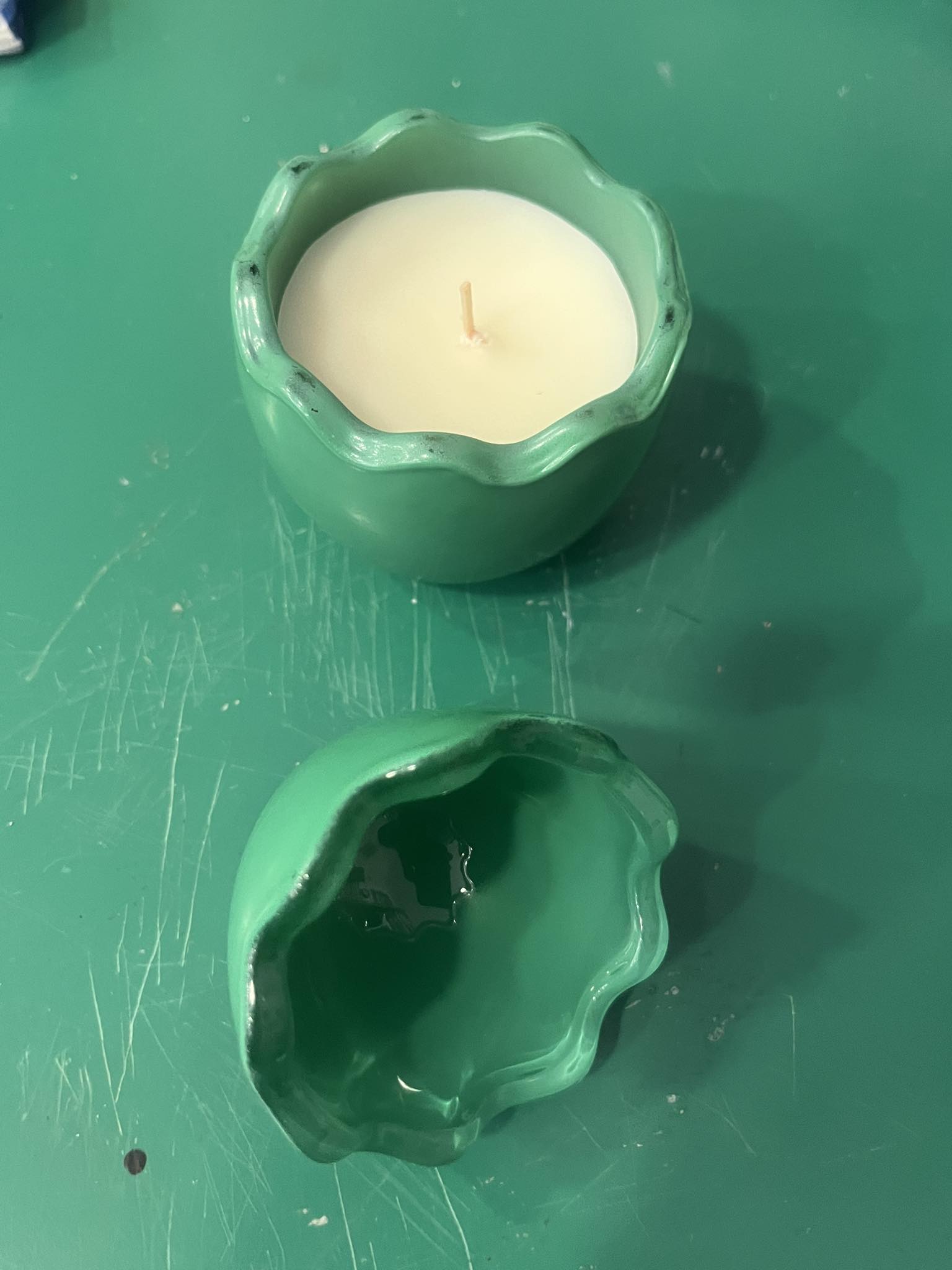 Green Candle Holder with Candle