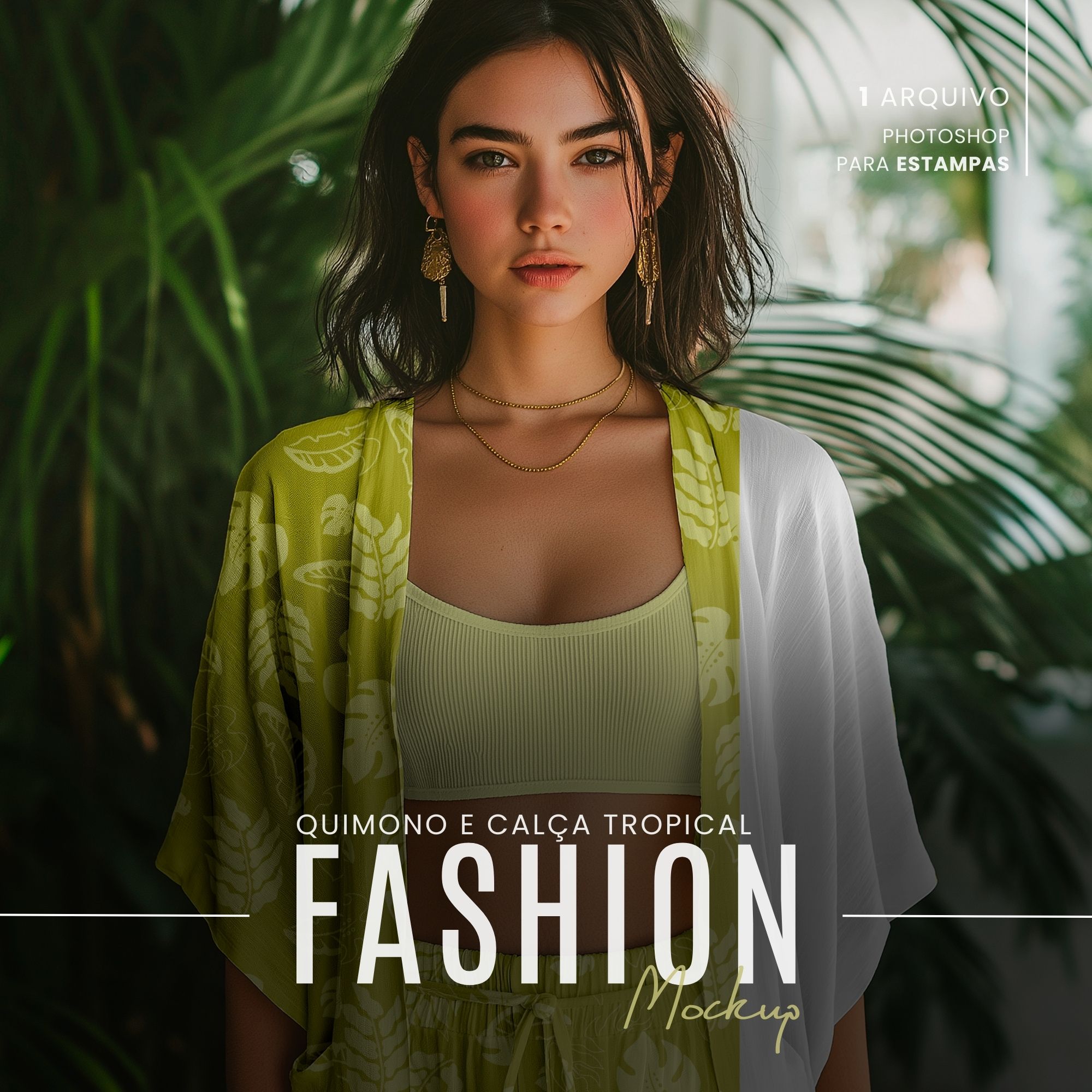 Mockup quimono tropical para estampas