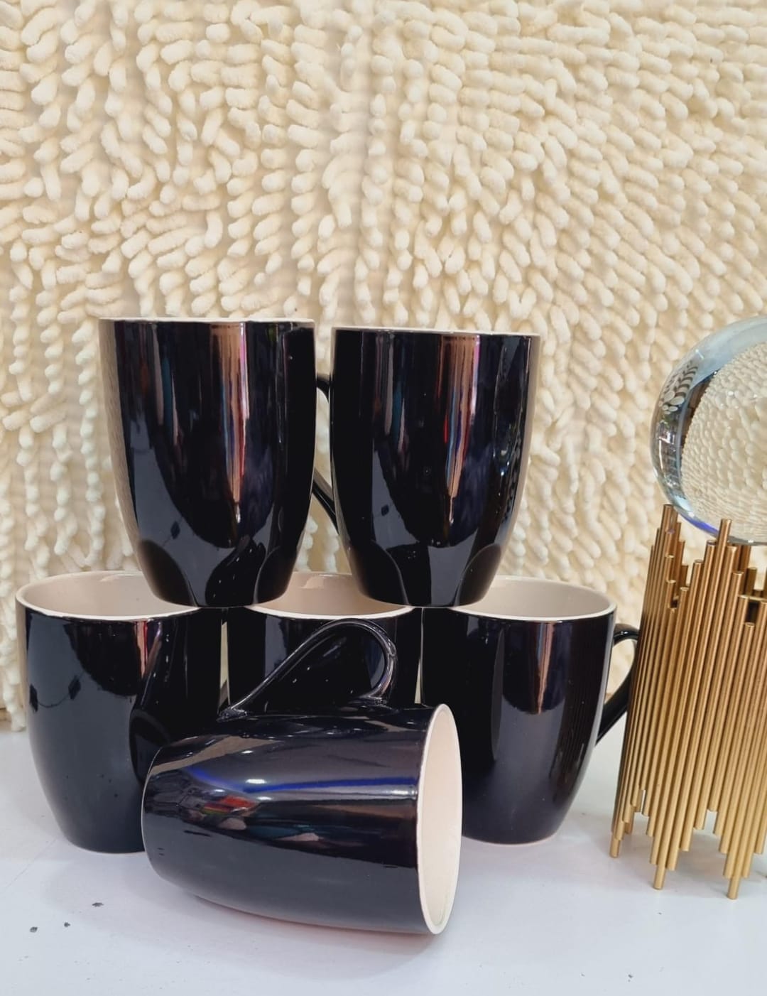 Set of 6 Black Ceramic Mugs