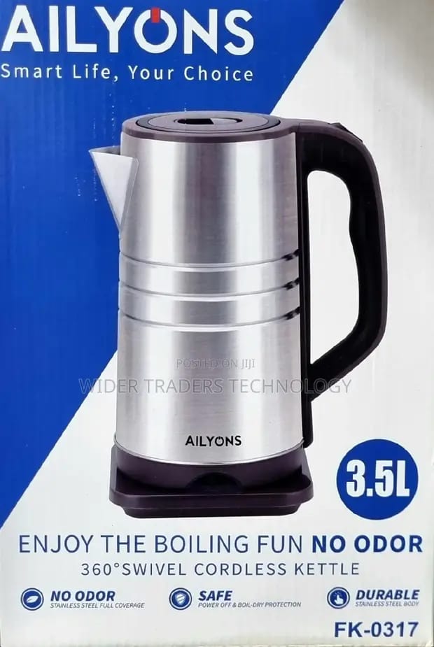 AILYONS Stainless Steel Modern Electric Kettle Swivel Cordless 3.5L