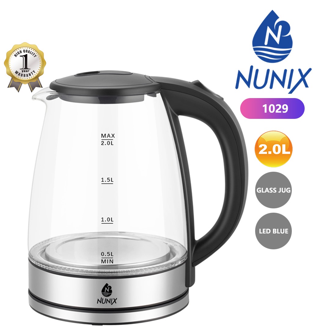 Nunix 2.0L Glass Jug with LED Blue Light Electric Kettle